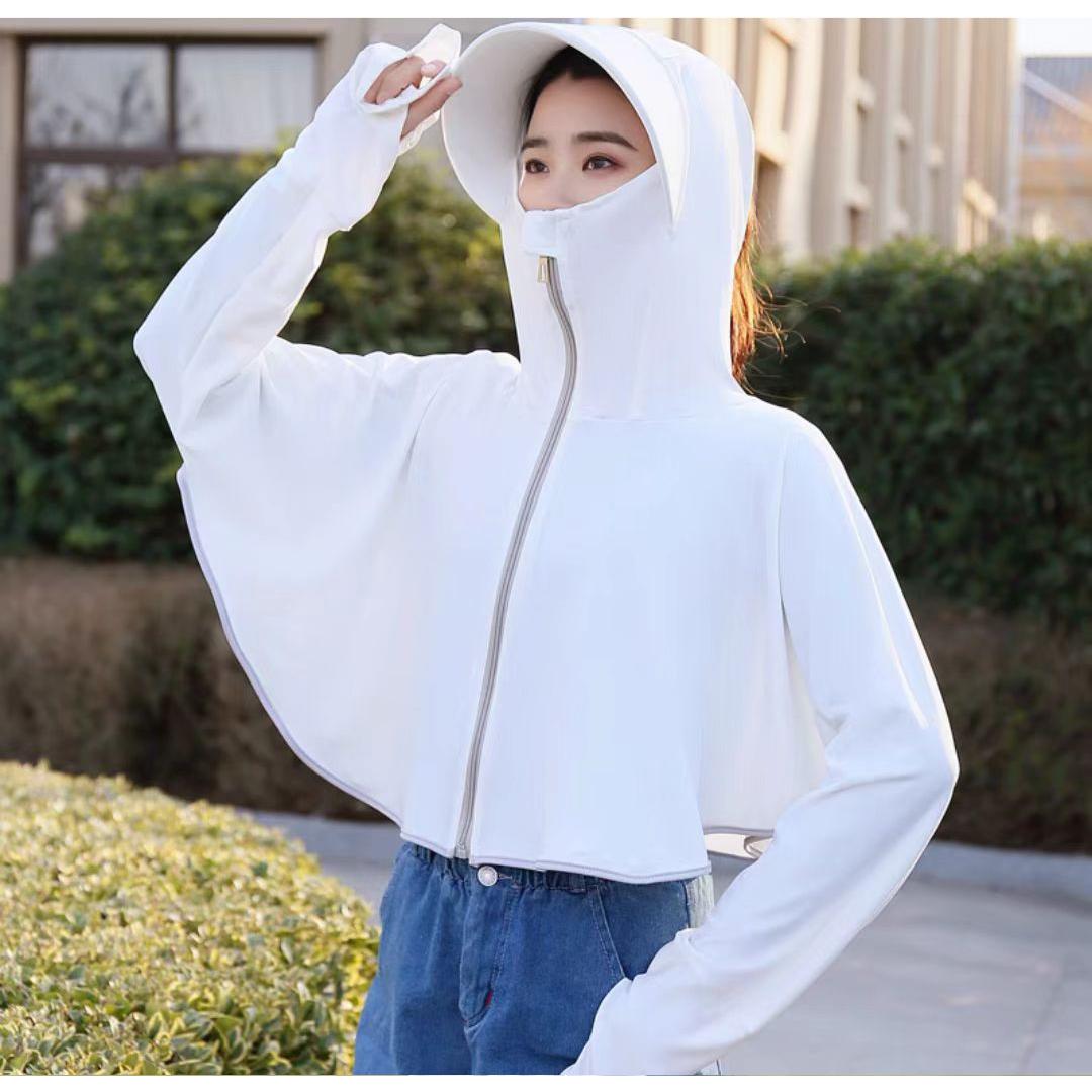 Женская солнцезащитная куртка из ледяного шелка, летняя уличная рубашка с большими краями, короткое пальто с защитой от ультрафиолета и шляпой от солнца, защитная одежда