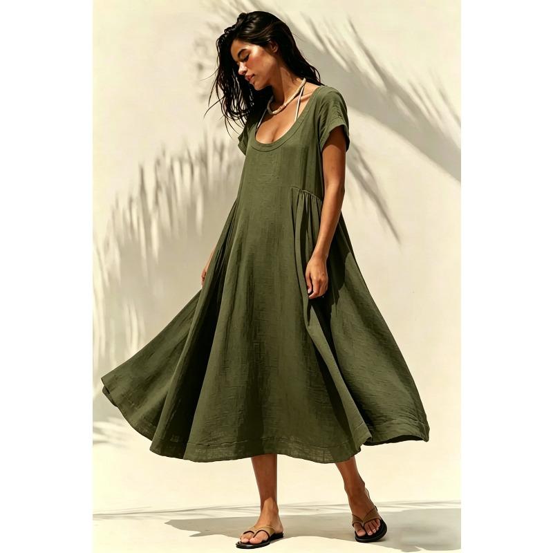 women s Double Crepe Fabric U Neck Short Sleeve Loose Flowy Maxi Dress Casual Swing Long Sundress 2XL
women s Double Crepe Fabric U Neck Short Sleeve Loose Flowy Maxi Dress Casual Swing Long Sundress 2XL