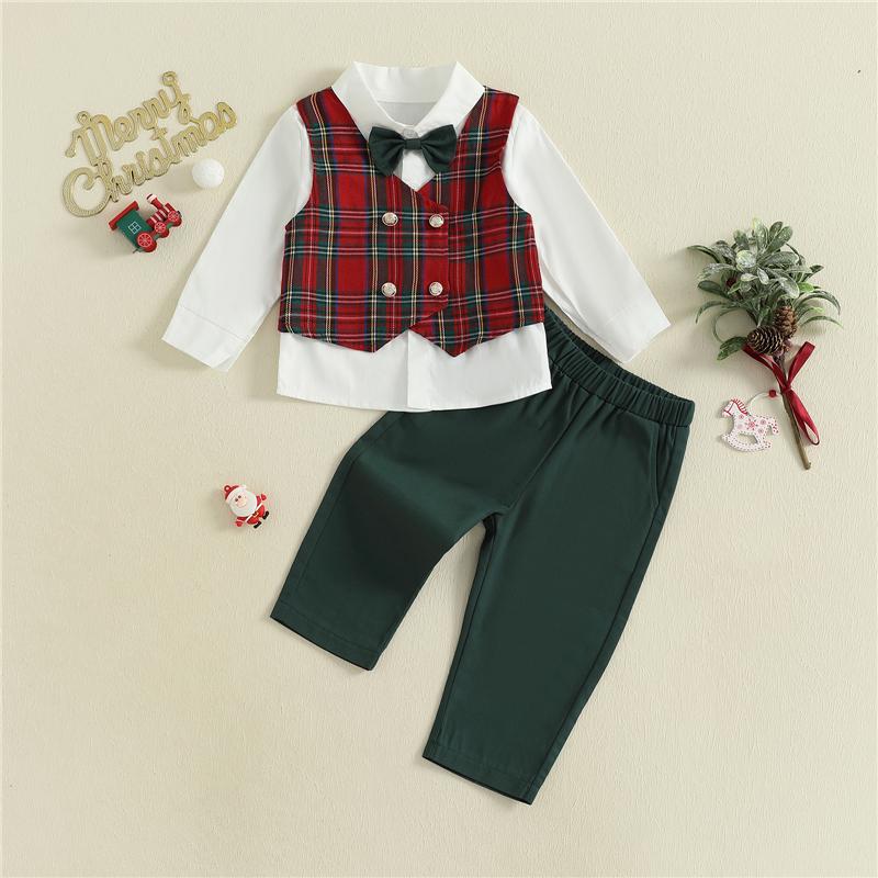 Kids Boy Gentleman Outfit Button Up Shirt with Bow Tie and Plaid Vest Elastic Pants Set for Formal Wear 2-3Y
Kids Boy Gentleman Outfit Button Up Shirt with Bow Tie and Plaid Vest Elastic Pants Set for Formal Wear 2-3Y