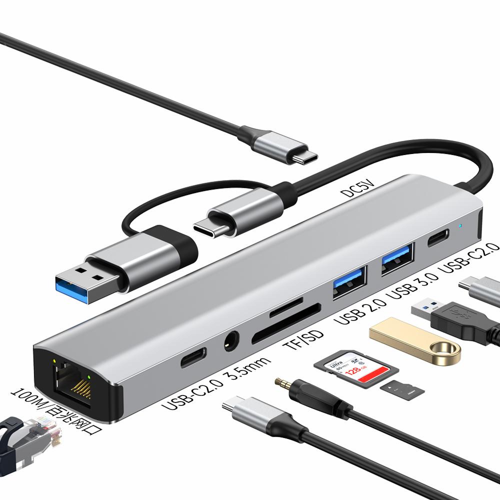 2509 USB-C/USB Hub 9 in 1 Docking Station RJ45 USB3.0 USB2.0 USB-C2.0 3.5mm DC5V SD/TF Card Reader Adapter As Shown A
2509 USB-C/USB Hub 9 in 1 Docking Station RJ45 USB3.0 USB2.0 USB-C2.0 3.5mm DC5V SD/TF Card Reader Adapter As Shown A