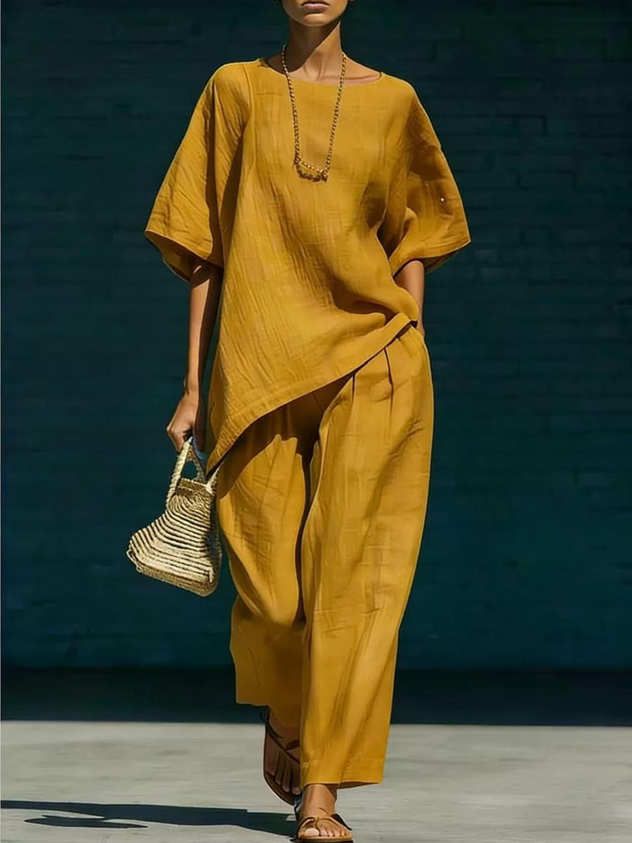 Oversized Loose Short Sleeve Top & Wide Leg Pants Set for Women 3XL земля жовтий колір
Oversized Loose Short Sleeve Top & Wide Leg Pants Set for Women 3XL земля жовтий колір