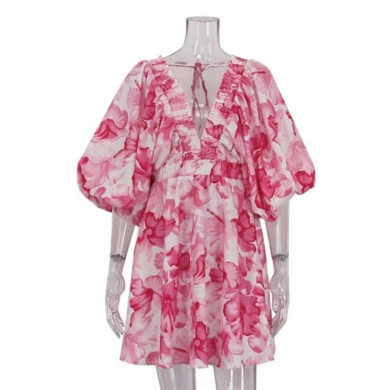 Western Style New Sexy V-neck Backless Print Long sleeve dress Sexy V-neck Printed Dress Pink S
Western Style New Sexy V-neck Backless Print Long sleeve dress Sexy V-neck Printed Dress Pink S