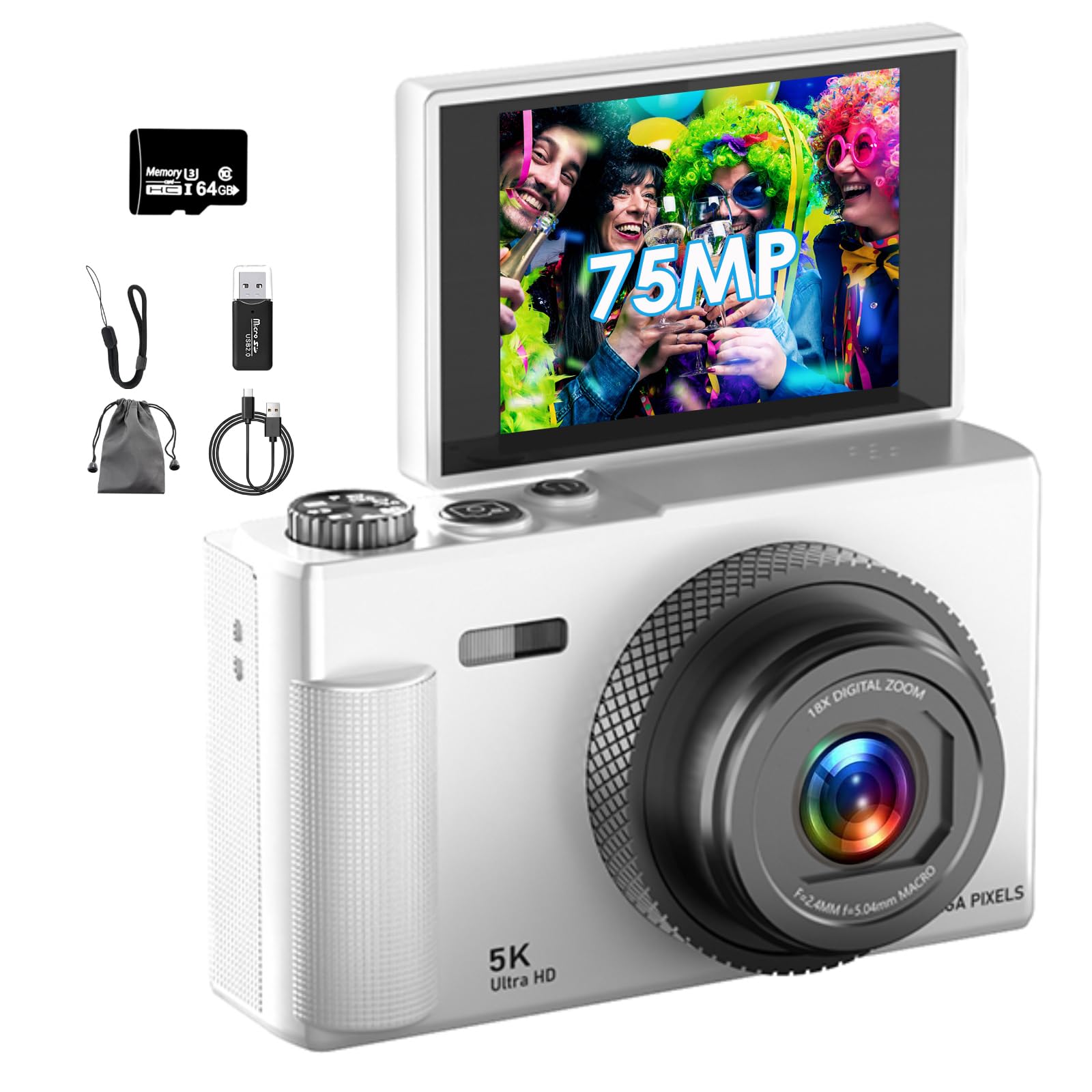 Digital Camera Video with 64GB Micro SD AF Compact IPS Large 18x Image Large Japanese Instruction Perfect for Students and School New [5K Recording, білий
Digital Camera Video with 64GB Micro SD AF Compact IPS Large 18x Image Large Japanese Instruction Perfect for Students and School New [5K Recording, білий