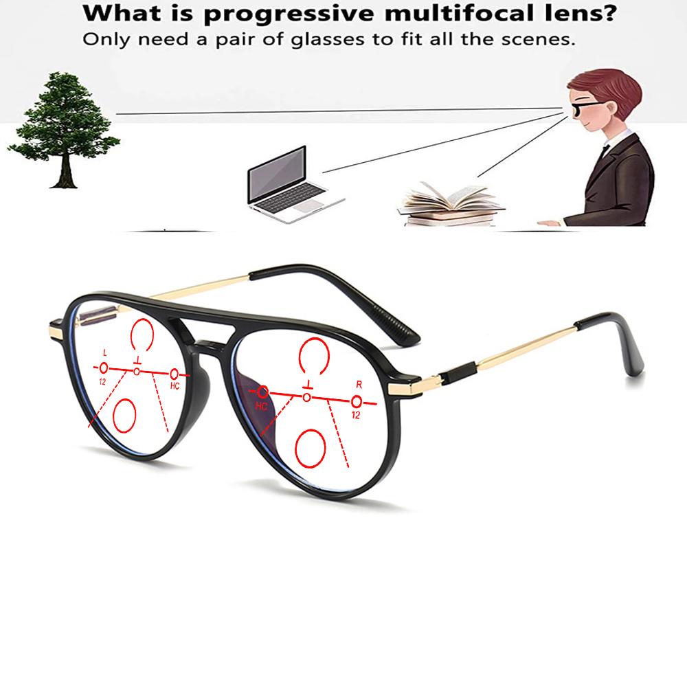 Удобные прогрессивные мультифокальные очки для чтения с двойной перемычкой в крупной оправе Pilot от +0,75 до +4
Удобные прогрессивные мультифокальные очки для чтения с двойной перемычкой в крупной оправе Pilot от +0,75 до +4