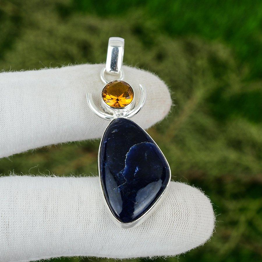 925 Sterling Silver Sodalite Stone Citrine Third Eye Chakra Trendy Wife Pendant
925 Sterling Silver Sodalite Stone Citrine Third Eye Chakra Trendy Wife Pendant