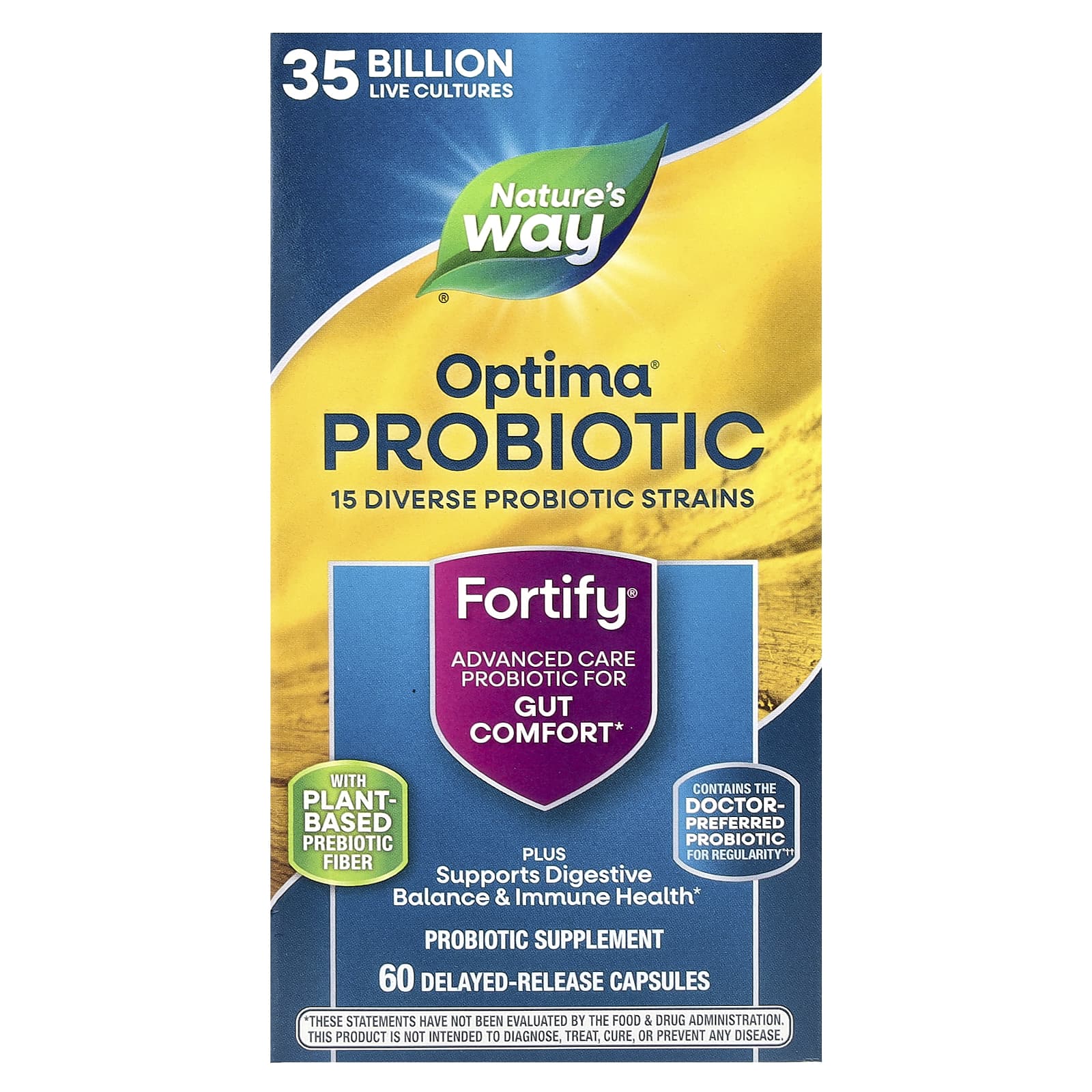 Nature s Way, Fortify®, Optima® Probiotic, 35 мільярдів, 60 капсул із затримкою вивільнення
Nature s Way, Fortify®, Optima® Probiotic, 35 мільярдів, 60 капсул із затримкою вивільнення