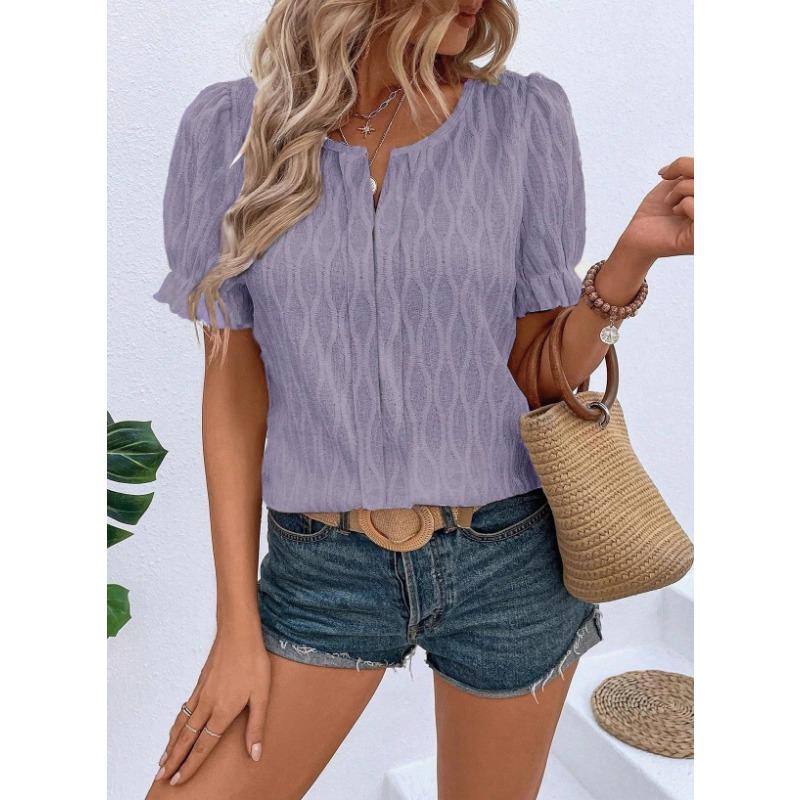 Весна и лето Новая футболка с V-образным вырезом и рукавами-фонариками Жаккардовая женская повседневная свободная футболка с коротким рукавом 5XL темно-фиолетового
Весна и лето Новая футболка с V-образным вырезом и рукавами-фонариками Жаккардовая женская повседневная свободная футболка с коротким рукавом 5XL темно-фиолетового