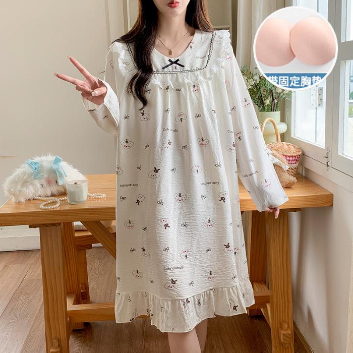 New nightgown women with chest pads can wear spring and autumn cotton and silk long sleeves sweet large size pajamas loungewear women 160(M)
New nightgown women with chest pads can wear spring and autumn cotton and silk long sleeves sweet large size pajamas loungewear women 160(M)