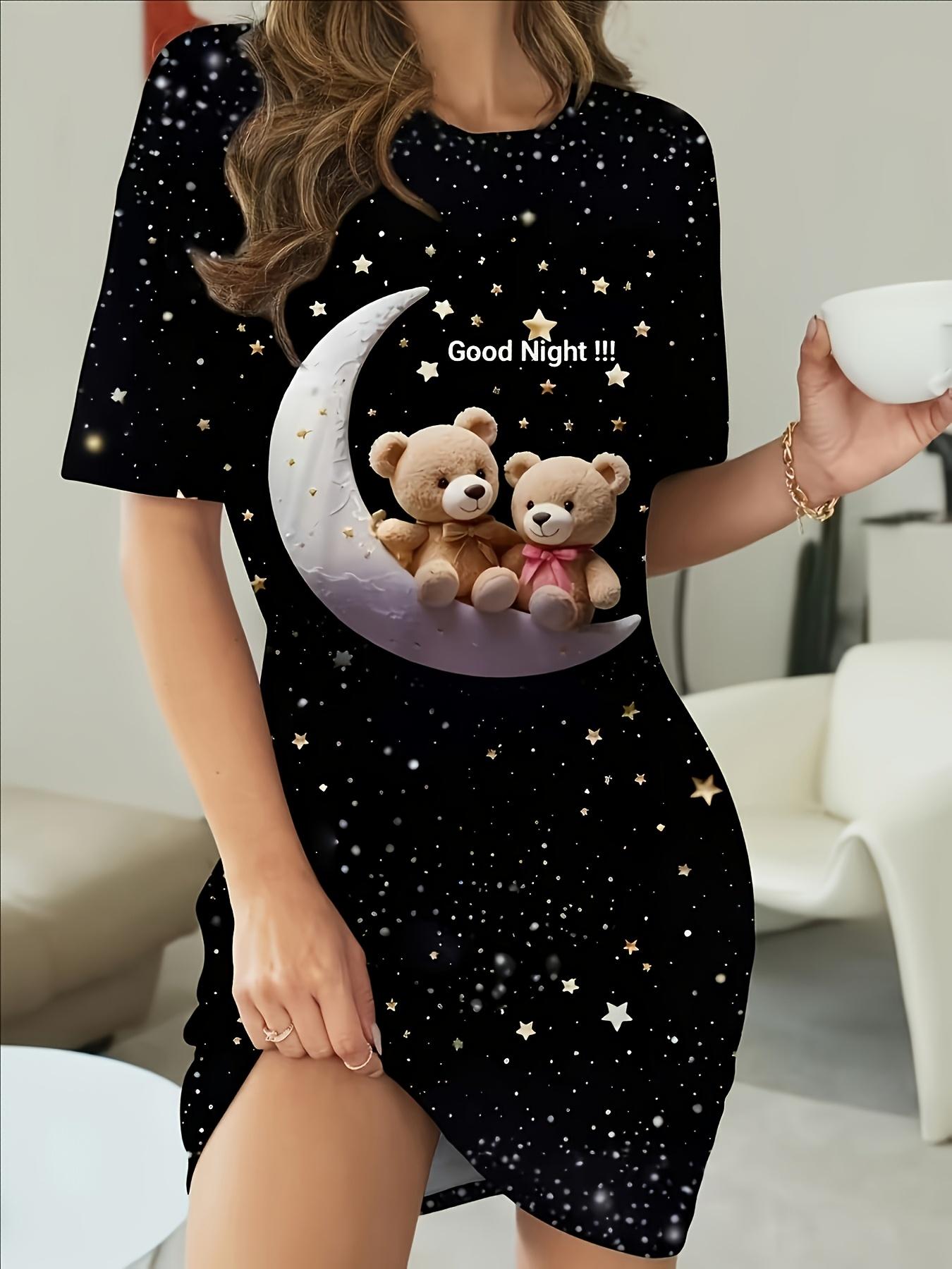 Nightgown with Teddy Bear. Moon. Stars. and ;Good Morning; Lettering in a Night Sky Pattern. Adorned with Star Accents. Four-season Polyester Pajamas. 8XL дубильна кора
Nightgown with Teddy Bear. Moon. Stars. and ;Good Morning; Lettering in a Night Sky Pattern. Adorned with Star Accents. Four-season Polyester Pajamas. 8XL дубильна кора