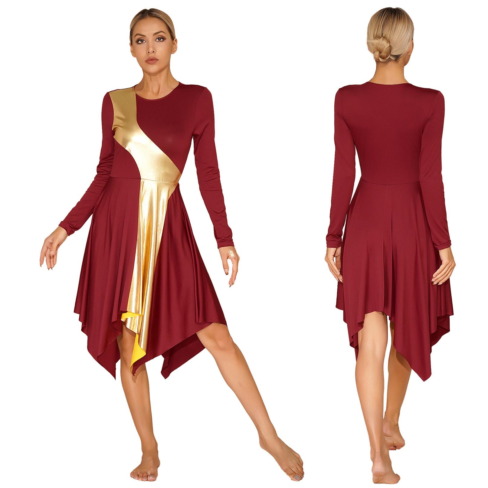 Жіноча сукня для літургійних танців із високим низьким поклонінням, металеві кольорові блоки, костюм для бальних танців S
Жіноча сукня для літургійних танців із високим низьким поклонінням, металеві кольорові блоки, костюм для бальних танців S