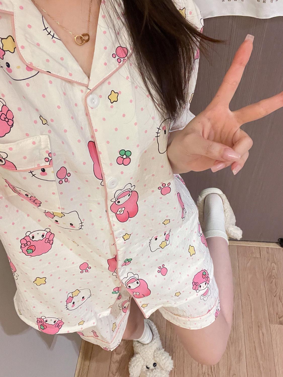 Cute polka dot doll collar Melody girl pajamas summer short-sleeved shorts set can be worn outside loungewear S
Cute polka dot doll collar Melody girl pajamas summer short-sleeved shorts set can be worn outside loungewear S
