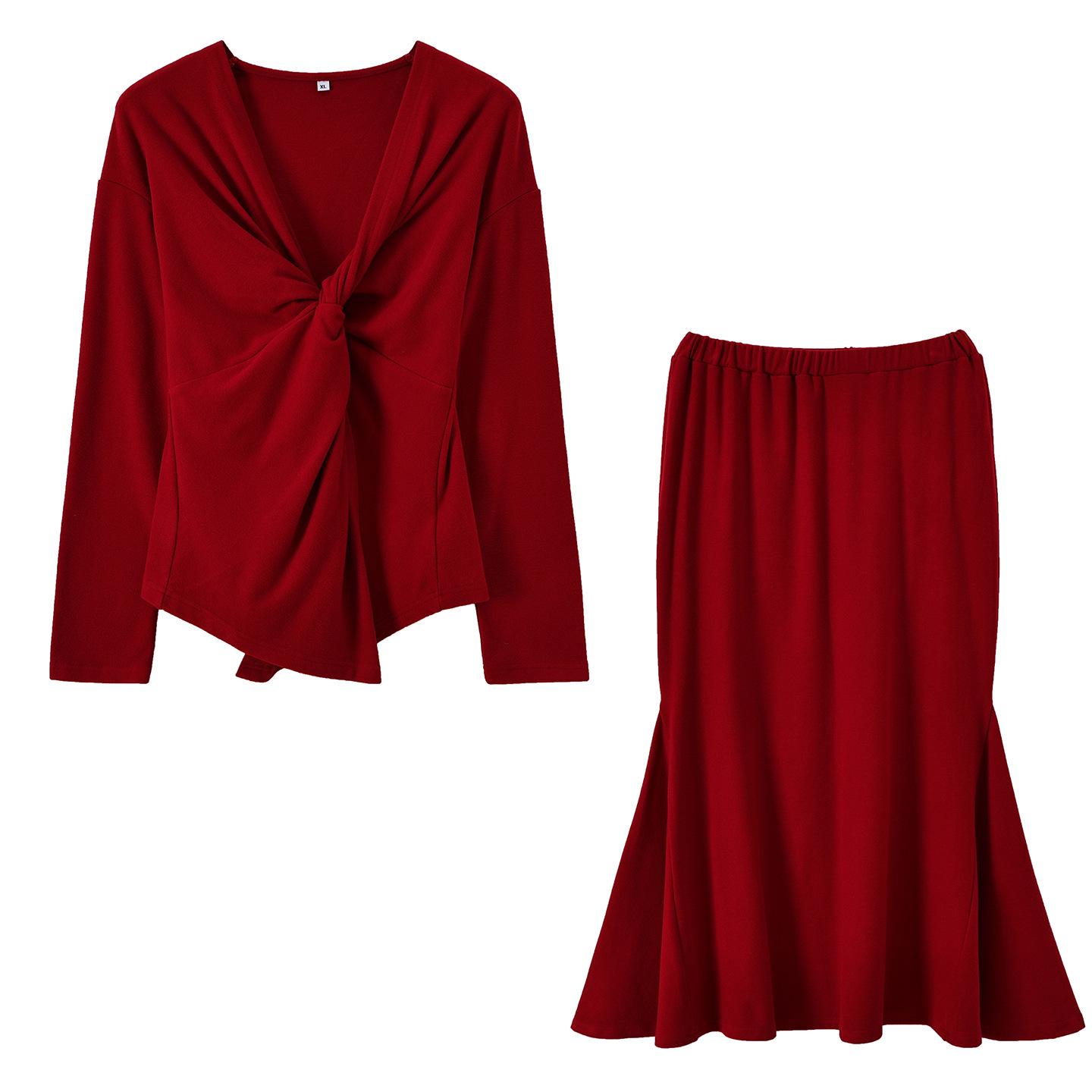 Zhi Xuan Plus Size Elegant Fishtail Skirt & V-Neck Twisted Top Set - Winter 2026 Collection 3XL (171-190 lbs) вина червоного кольору
Zhi Xuan Plus Size Elegant Fishtail Skirt & V-Neck Twisted Top Set - Winter 2026 Collection 3XL (171-190 lbs) вина червоного кольору