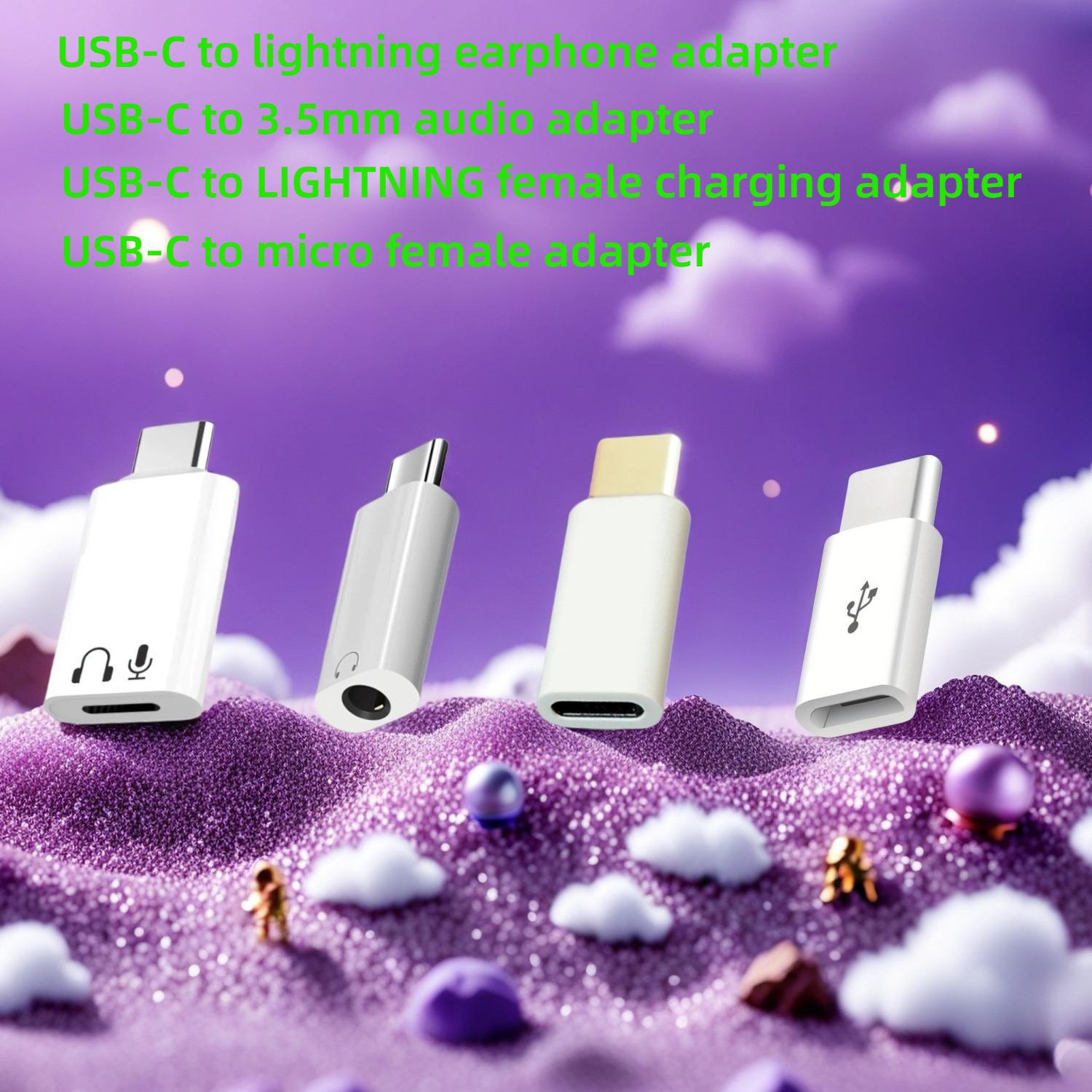 USB-C To Lightning Earphone, 3.5mm AUX, Lightning Female Charger, Micro USB Female OTG Adapter Kit 4 in 1, DAC Hi-Fi for IPhone Samsung, IPad, Pixel 4PCS білий
USB-C To Lightning Earphone, 3.5mm AUX, Lightning Female Charger, Micro USB Female OTG Adapter Kit 4 in 1, DAC Hi-Fi for IPhone Samsung, IPad, Pixel 4PCS білий