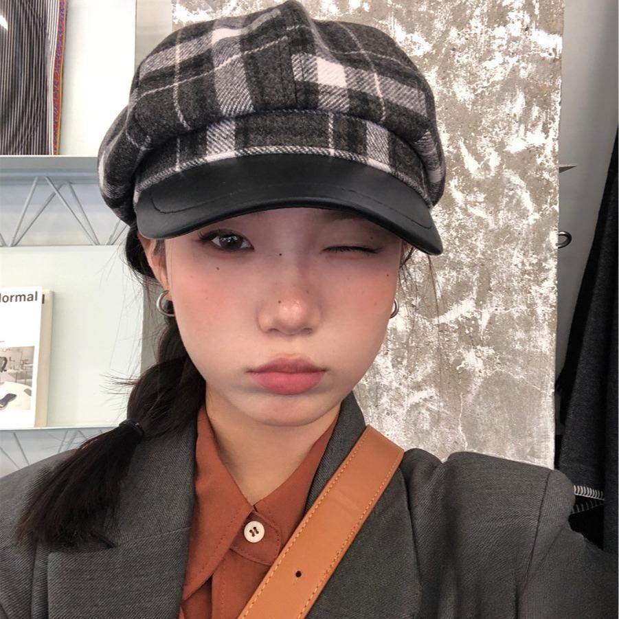 Британский стиль Ретро Маленькая восьмиугольная шляпа, показывающая лицо Универсальная хаки в клетку Осенне-зимняя шляпа художника Тренд adjustable