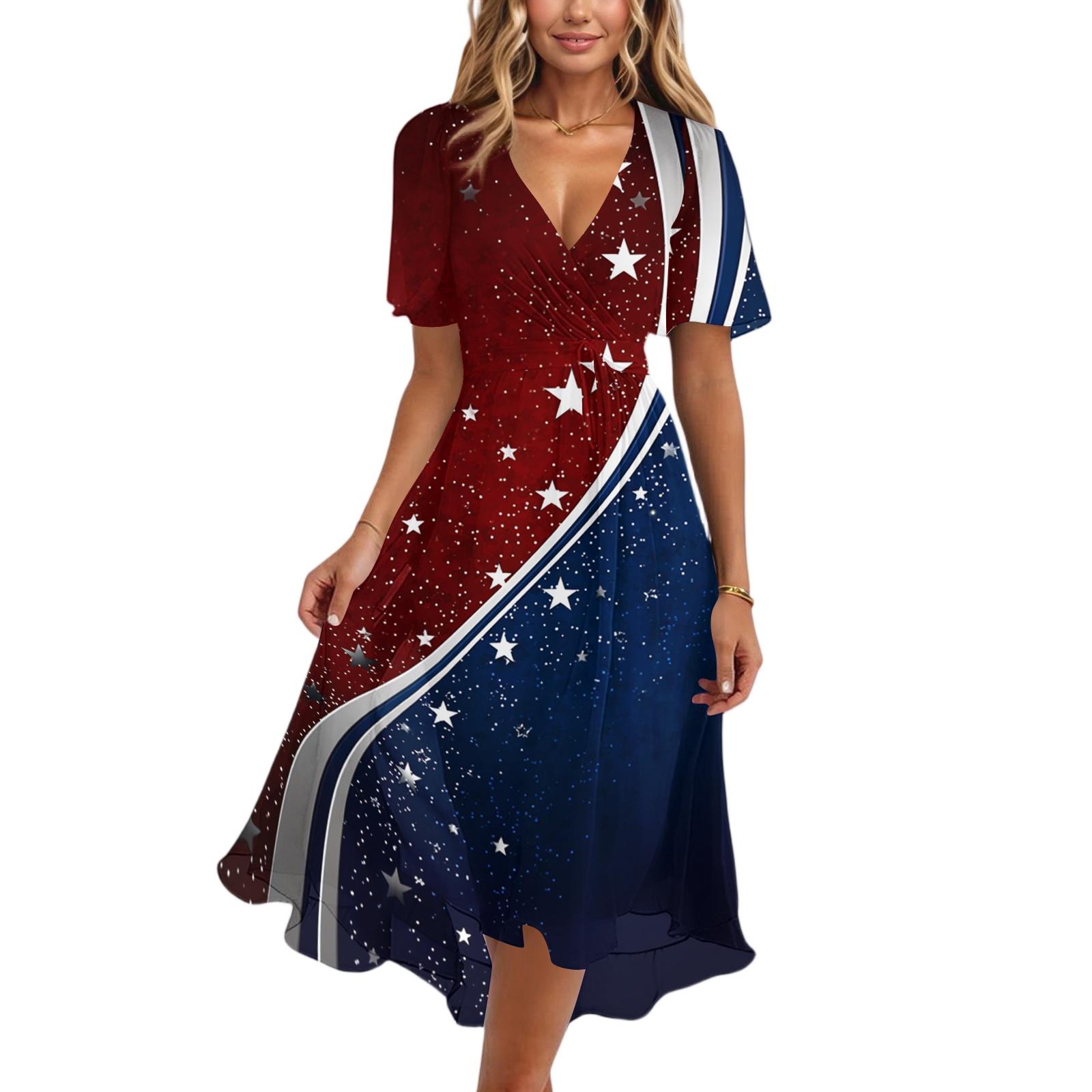 Women s Casual V Neck Short Sleeve Dress with Independence Day Stars and Stripes Print Wrap Style Midi Dress for Summer S тёмно-синий
Women s Casual V Neck Short Sleeve Dress with Independence Day Stars and Stripes Print Wrap Style Midi Dress for Summer S тёмно-синий