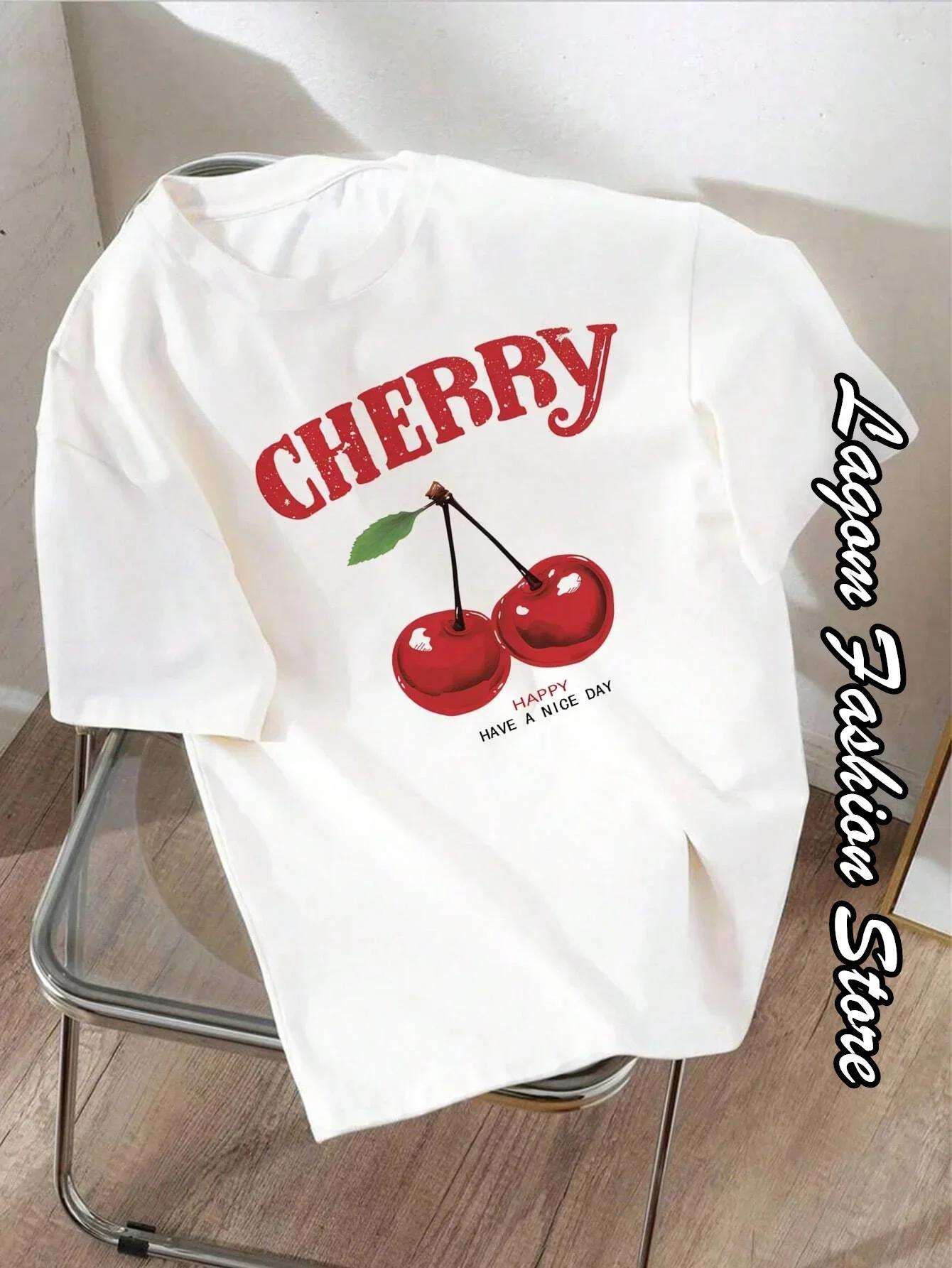 Cherry Print Women Fashion T-Shirt O-Neck Tops Tees Floral Graphic Short Sleeve Women Clothing Female Casual Streetwear L
Cherry Print Women Fashion T-Shirt O-Neck Tops Tees Floral Graphic Short Sleeve Women Clothing Female Casual Streetwear L