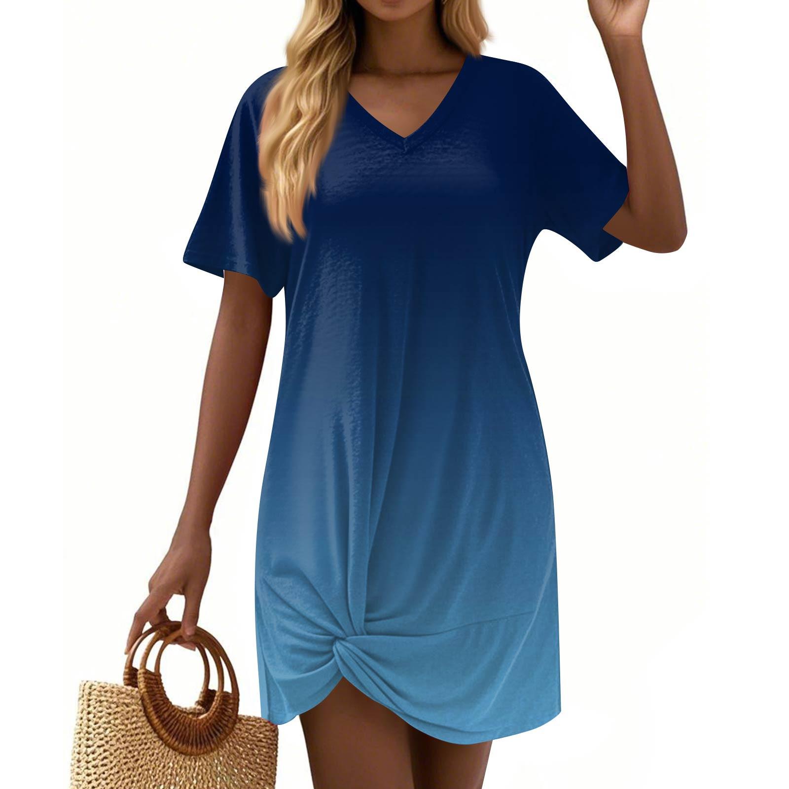 Женские модные повседневные свободные платья с коротким рукавом и V-образным вырезом L темно-синий
Женские модные повседневные свободные платья с коротким рукавом и V-образным вырезом L темно-синий