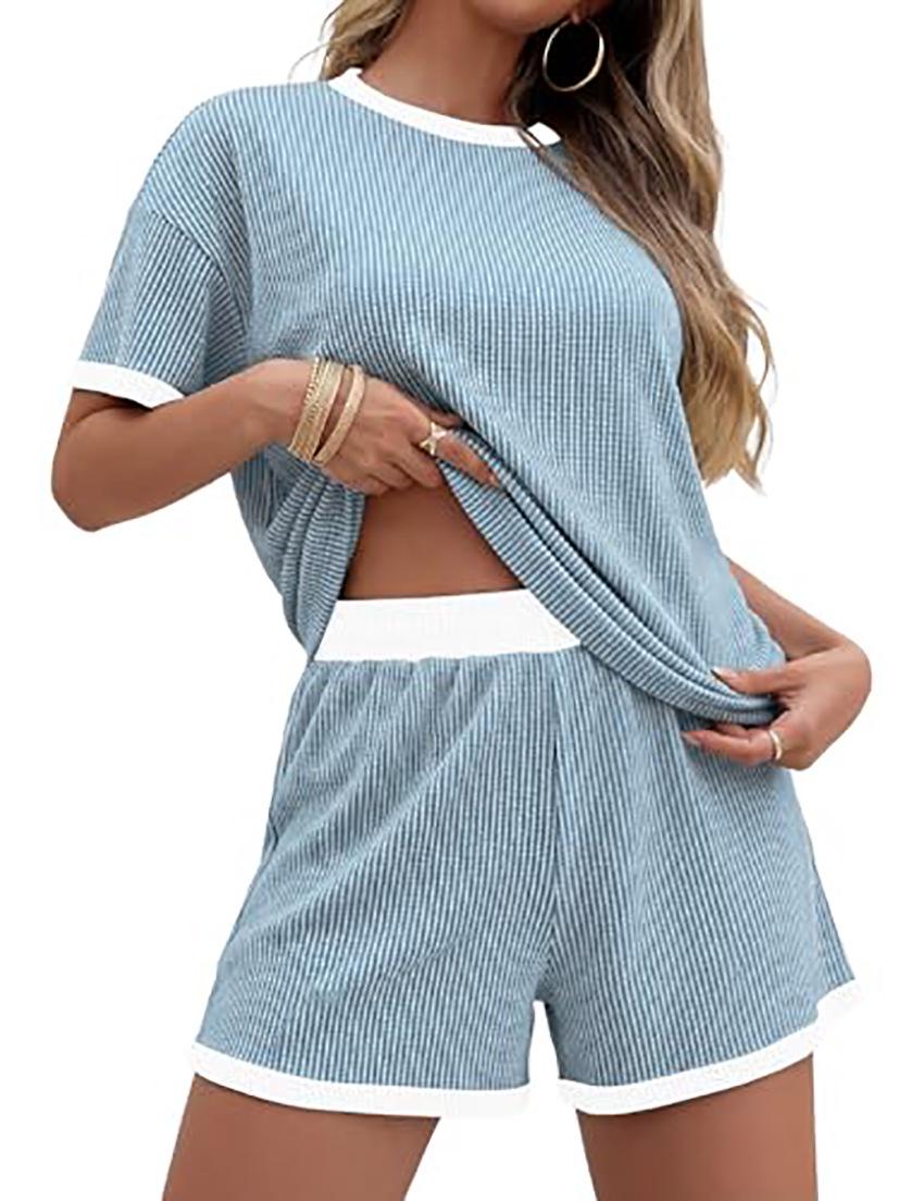 2026 Summer Striped Color Block Pajama Set - Short Sleeve Homewear Large світло-синій колір
2026 Summer Striped Color Block Pajama Set - Short Sleeve Homewear Large світло-синій колір