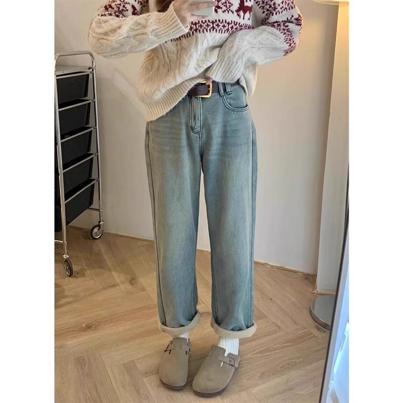 Women s Fleece-Lined Straight-Leg Jeans: New Plus-Size Autumn/Winter Style, Pear-Shaped Fit, Loose Slimming Wide-Leg Design. XL
Women s Fleece-Lined Straight-Leg Jeans: New Plus-Size Autumn/Winter Style, Pear-Shaped Fit, Loose Slimming Wide-Leg Design. XL