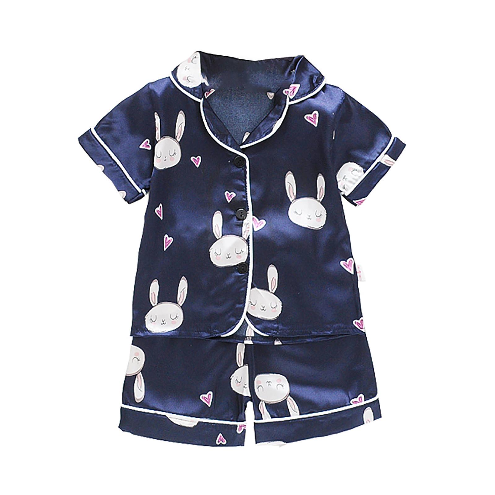 Детские пижамы для мальчиков и девочек, атласная одежда из двух предметов, летняя одежда с короткими рукавами + шорты XL тёмно-синий