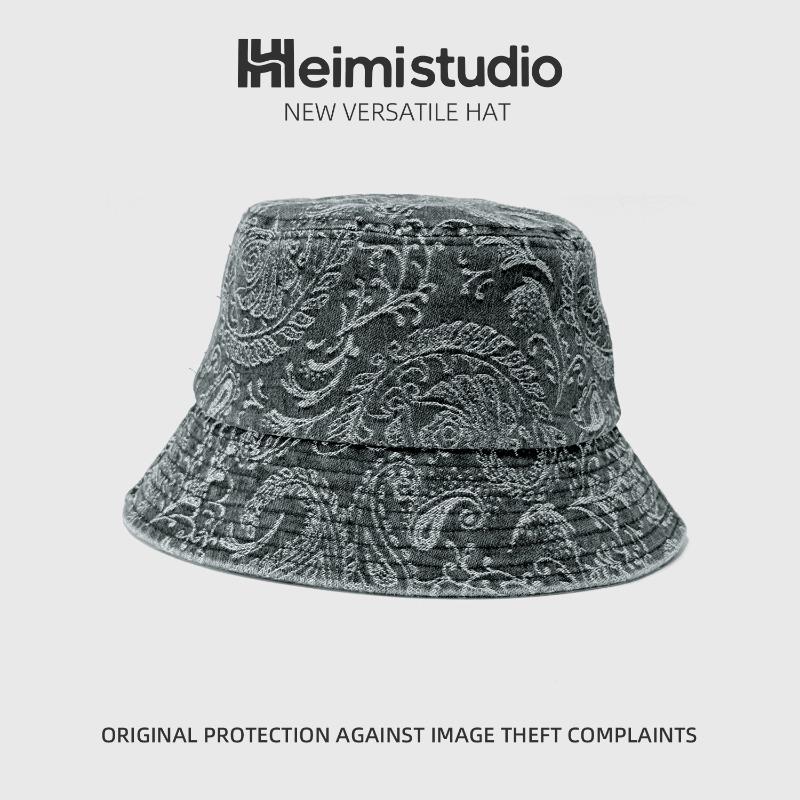 25 Ранняя Осень Новая Персонализированная Ретро Принтованная Осенняя Универсальная Повседневная Панама Детская Защита от Солнца и Солнцезащита серый