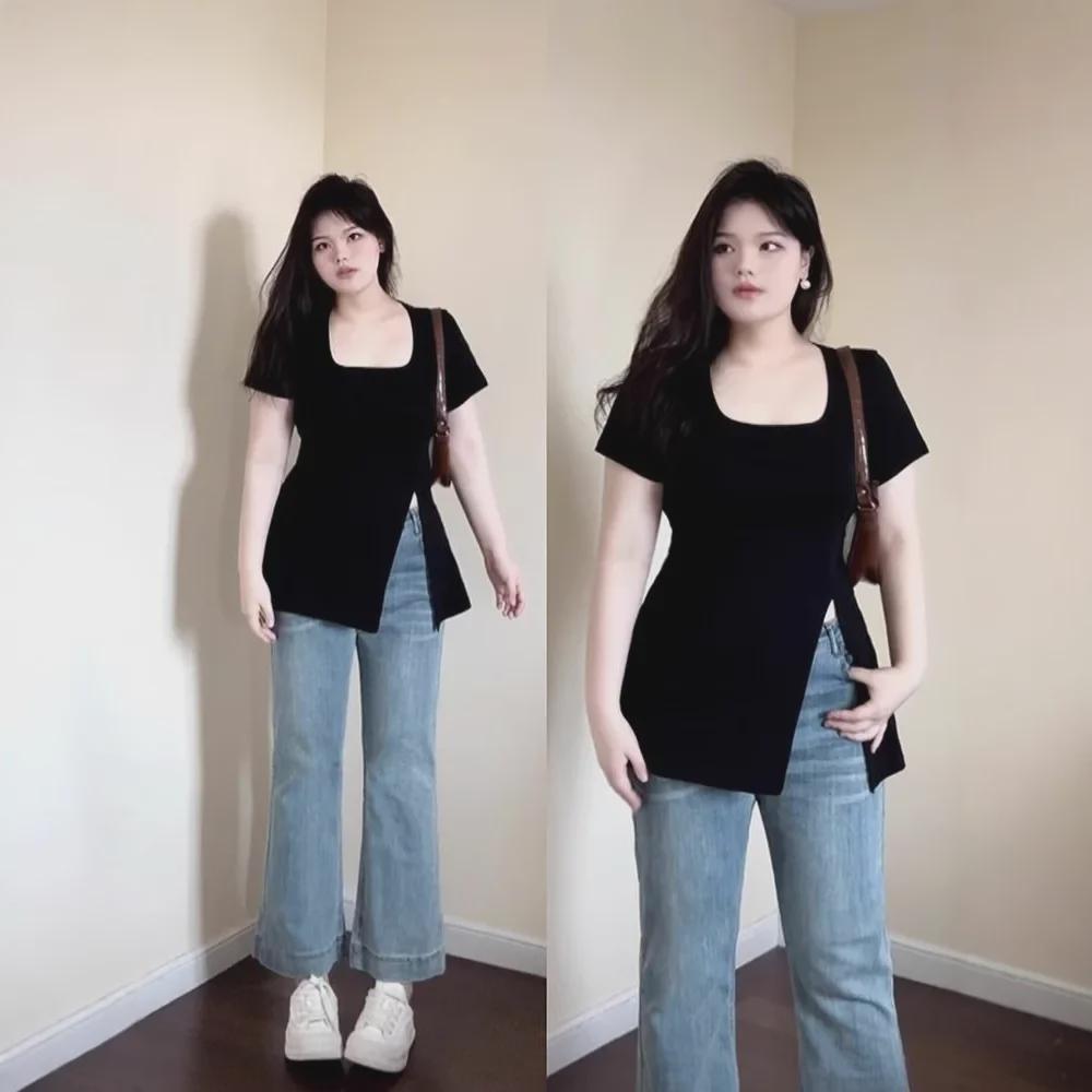 Plus-Size Black U-Neck Short Sleeve Women s T-Shirt - Summer 2025 Chic Split Design M чорний
Plus-Size Black U-Neck Short Sleeve Women s T-Shirt - Summer 2025 Chic Split Design M чорний