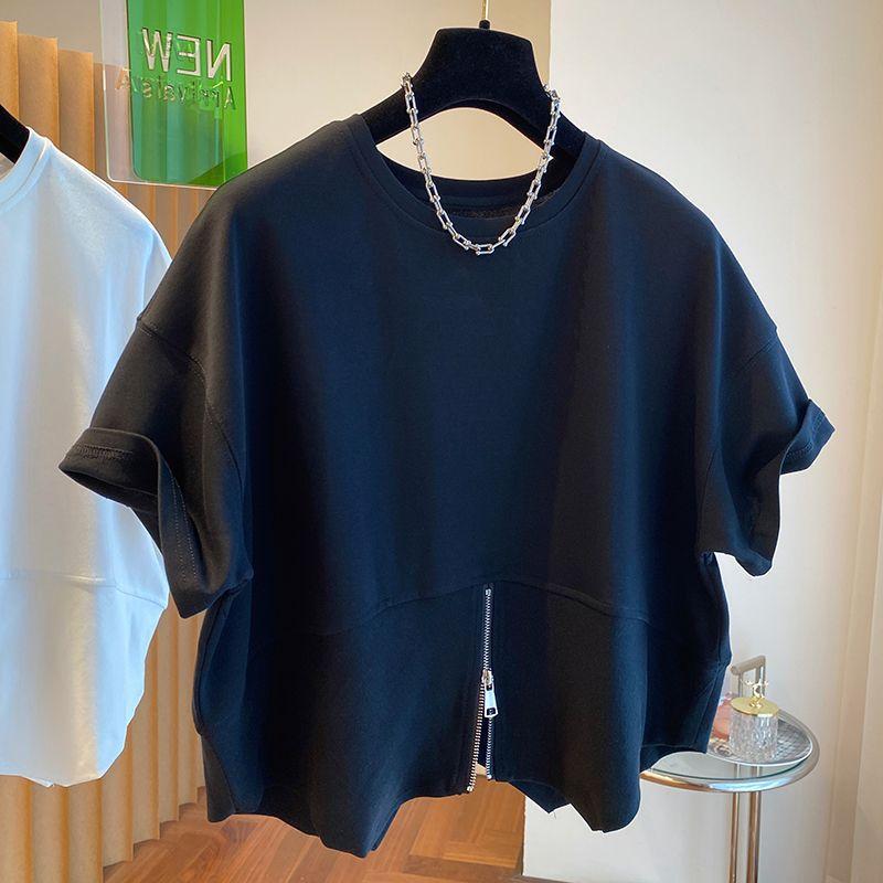 Cotton Loose T-shirts Women Zipper Splits Streetwear Summer Casual Minimalist O-neck Students Top XXXL чорний
Cotton Loose T-shirts Women Zipper Splits Streetwear Summer Casual Minimalist O-neck Students Top XXXL чорний