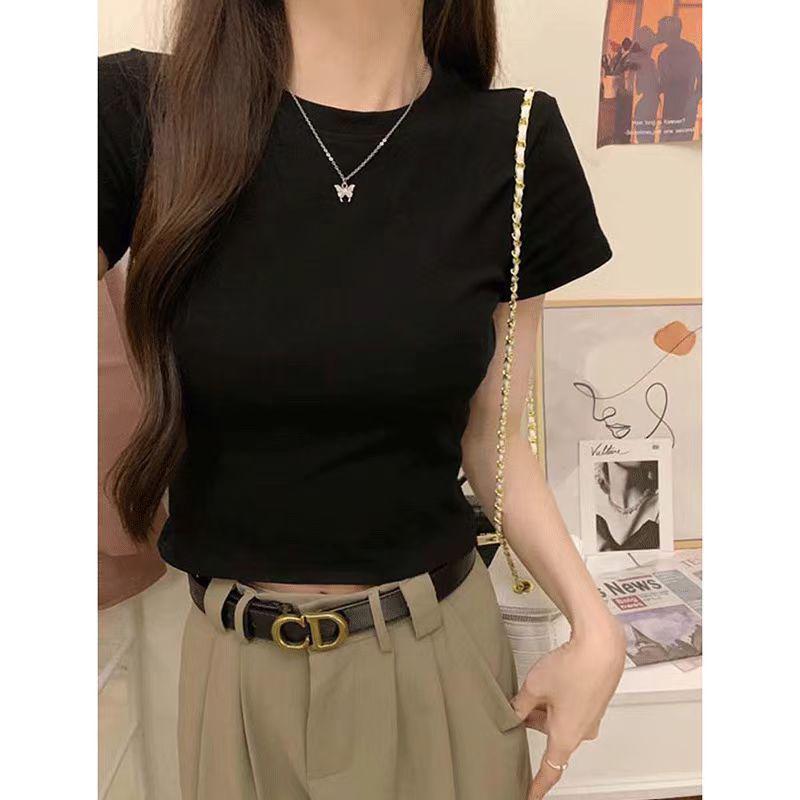 Retro Chic Spicy Girl Short Sleeve T-Shirt - Stylish Solid Color Summer Top for Women L (100-115 jin) чёрный
Retro Chic Spicy Girl Short Sleeve T-Shirt - Stylish Solid Color Summer Top for Women L (100-115 jin) чёрный