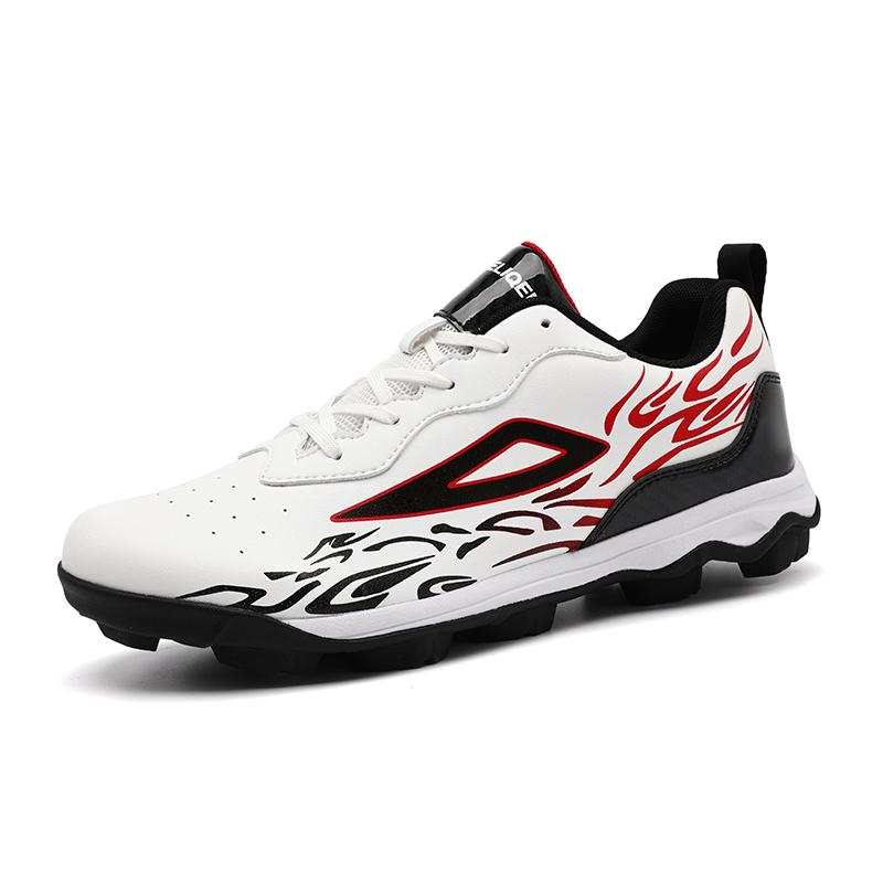 Мужские Нескользящие Бейсбольные Шиповки из ПУ Кожи, Уличные Кроссовки на Резиновой Подошве, Спортивная Обувь для Бега, Эластичные Тренировочные Кроссовки 38 белый/чёрный