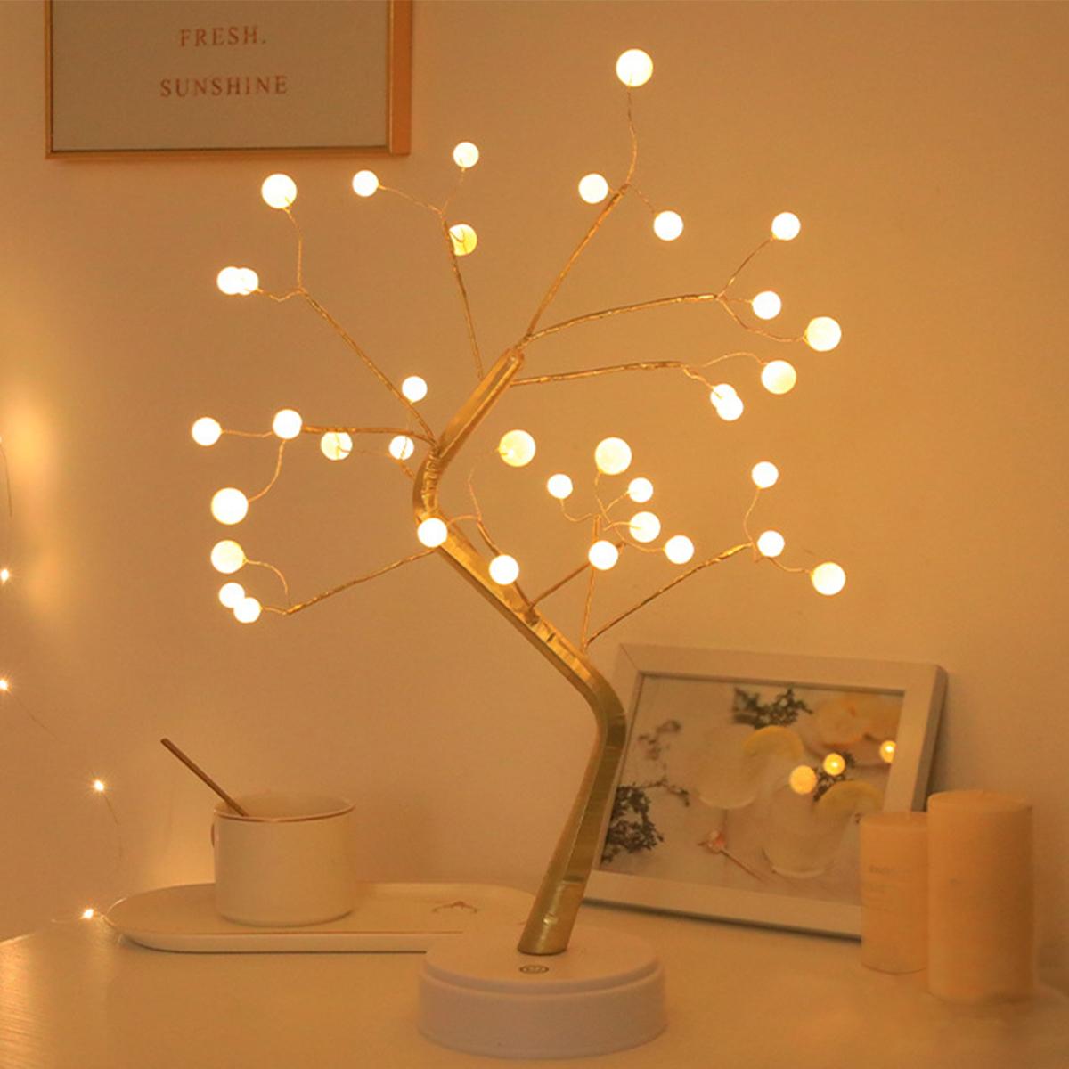 36/72/108 Светодиодная лампа-бонсай, настольная USB-лампа для комнаты, ночник с 8 режимами, проволочная лампа для спальни, настольная лампа, ночник с переключателем, рождественские DIY-огни