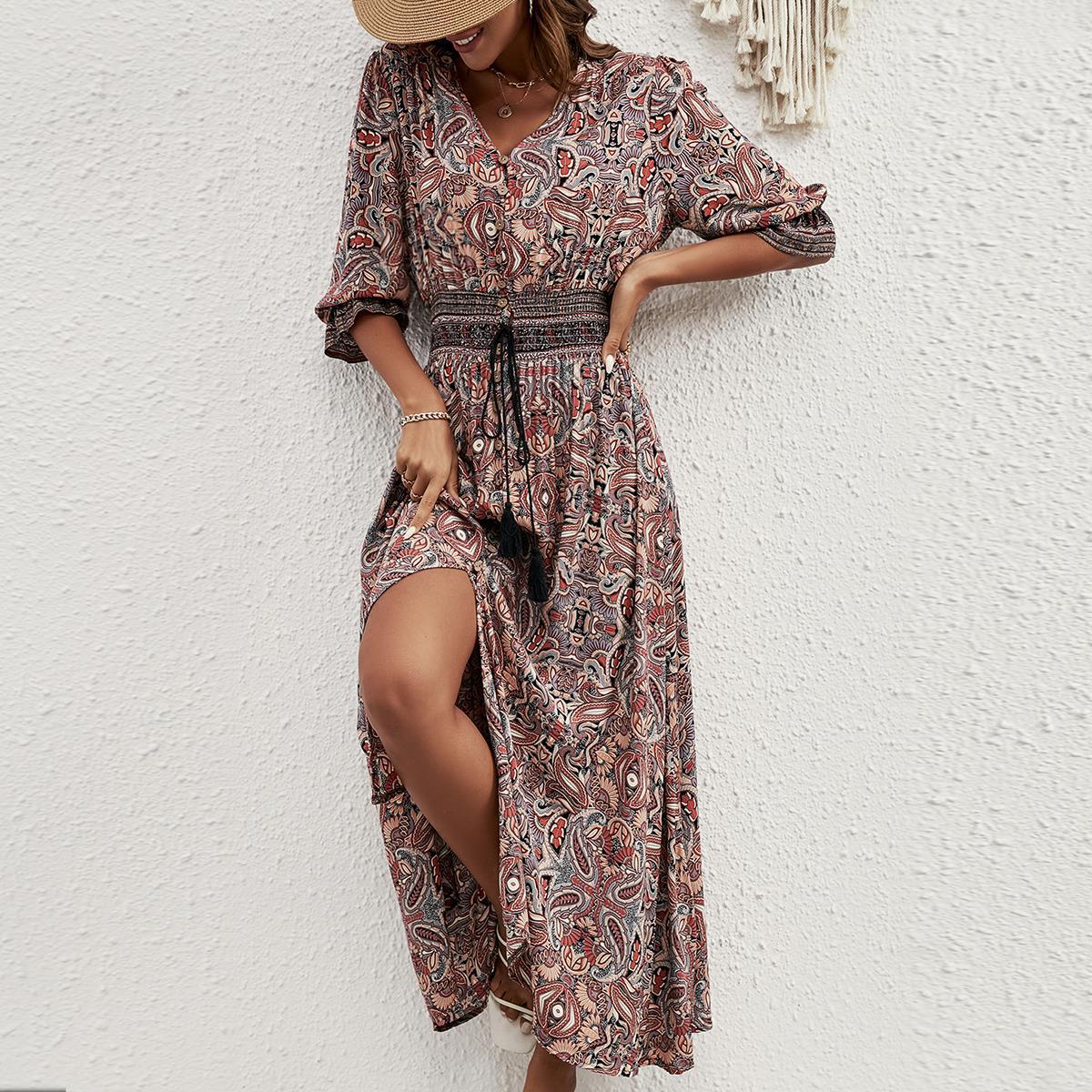 Cotton Positioning Printed Seven-Sleeve Girdle Bohemian Women s Dress Vacation Breasted Beach Dress XL темно-рудий
Cotton Positioning Printed Seven-Sleeve Girdle Bohemian Women s Dress Vacation Breasted Beach Dress XL темно-рудий
