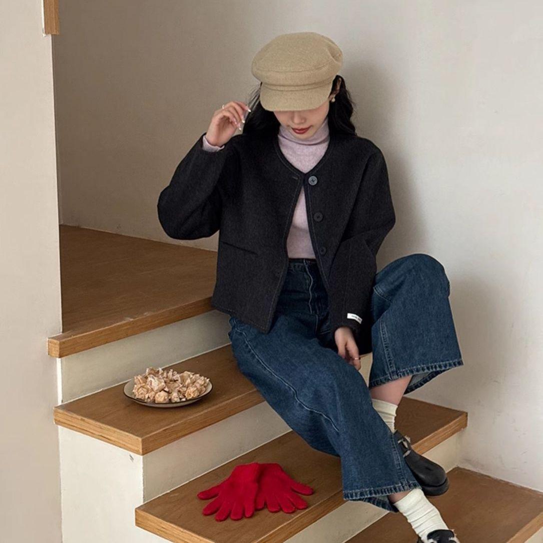 Трендовое короткое шерстяное пальто женское осенне-зимнее уютное твидовое пальто из искусственной шерсти элегантный ленивый стиль лучший выбор XL серый