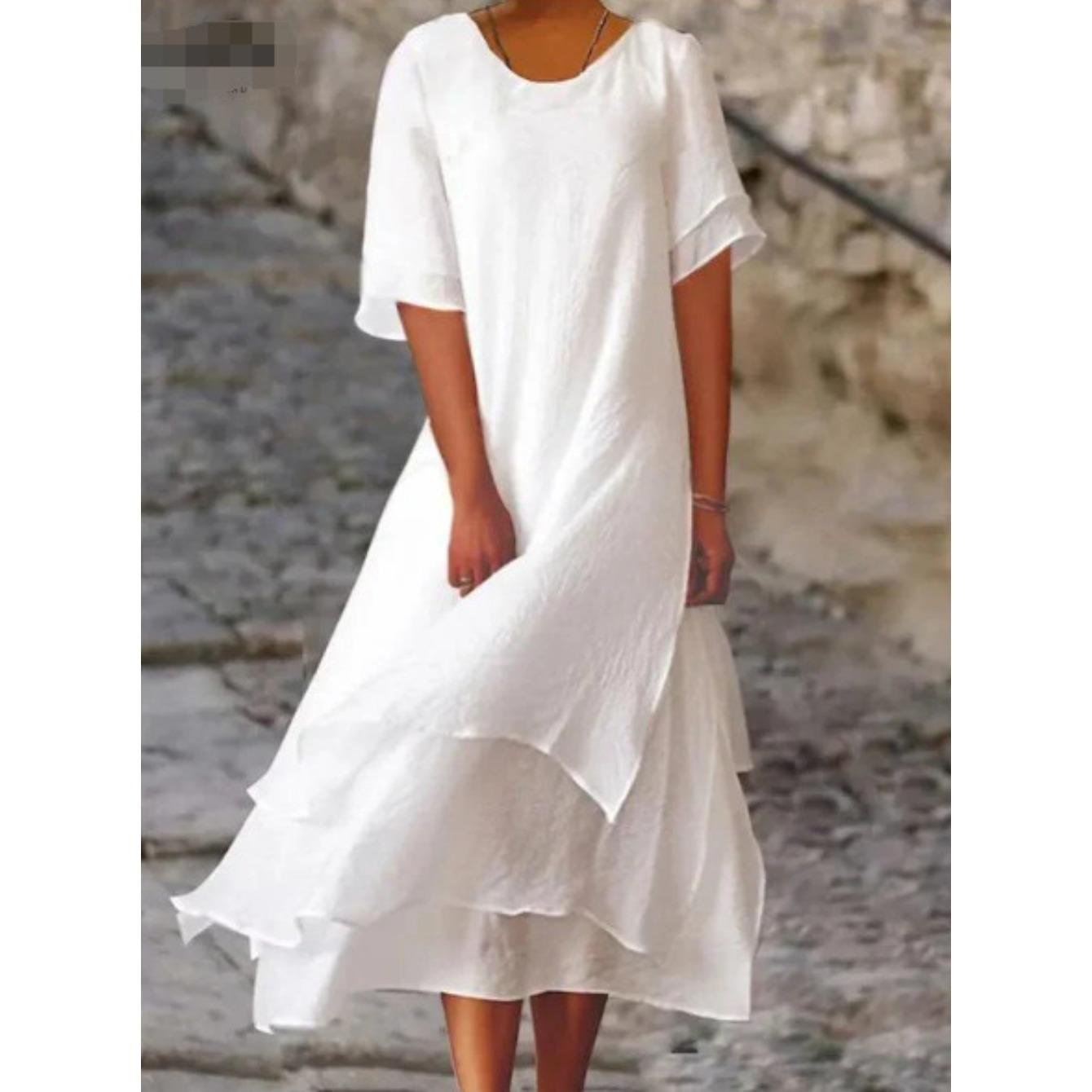 women s Plus Size Casual Round Neck Layered Ruffle Hem Irregular Midi Chiffon Dress 5XL білий
women s Plus Size Casual Round Neck Layered Ruffle Hem Irregular Midi Chiffon Dress 5XL білий