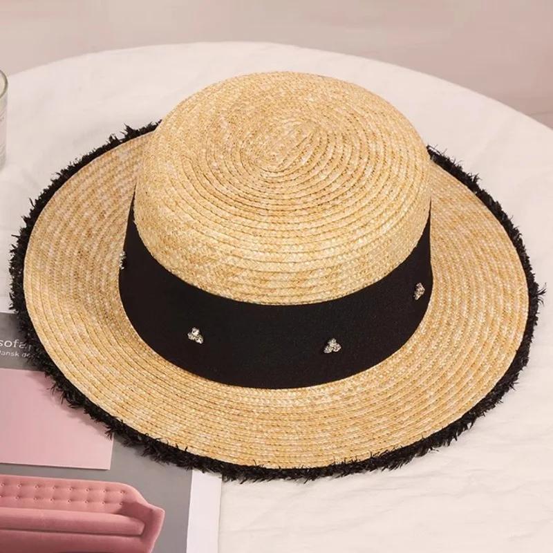 Luxury Rhinestones Straw Hat Women s British Flat Top Beach Hat Summer Designer Seaside Vacation Sunshade Sun Protection Sun Hat 56-58cm
Luxury Rhinestones Straw Hat Women s British Flat Top Beach Hat Summer Designer Seaside Vacation Sunshade Sun Protection Sun Hat 56-58cm