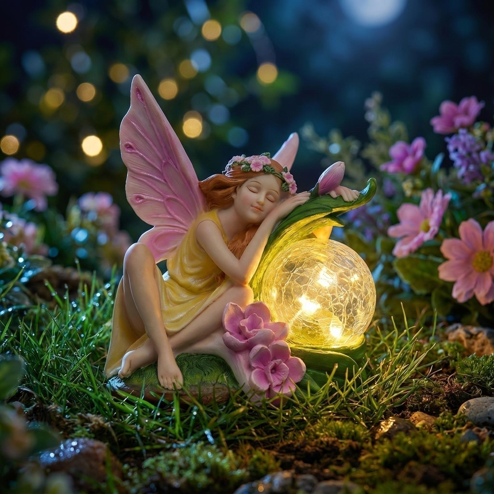 Solar Powered Resin Fairy Figurine Miniature Garden Ornament with LED Light for Outdoor Indoor Decorative Landscape Accessories One Size
Solar Powered Resin Fairy Figurine Miniature Garden Ornament with LED Light for Outdoor Indoor Decorative Landscape Accessories One Size