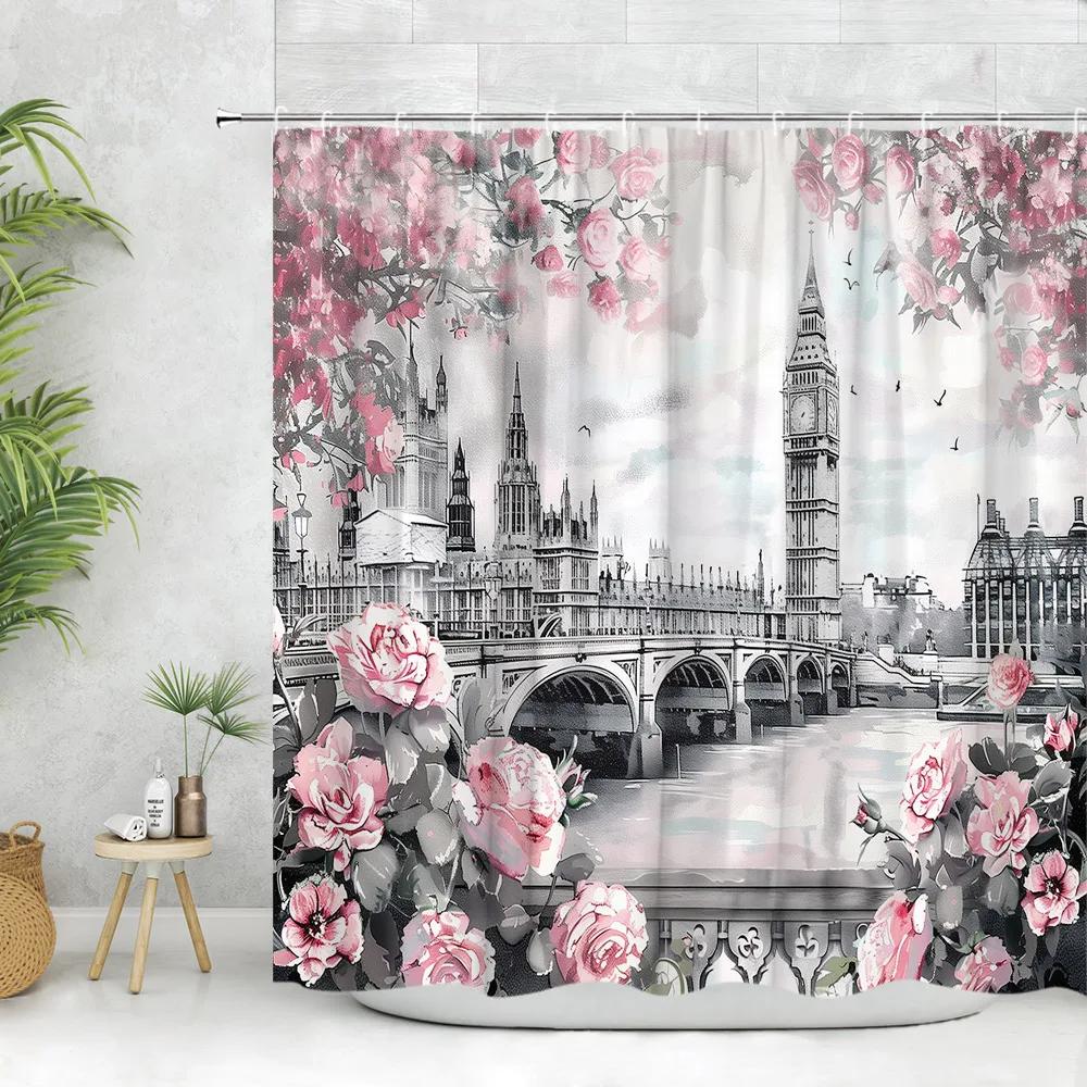 Urban Building Shower Curtain, Vintage Paris Tower Big Ben Street Scenery Red Phone Booth Plant Flower Polyester Bathroom Deco 90x180cm
Urban Building Shower Curtain, Vintage Paris Tower Big Ben Street Scenery Red Phone Booth Plant Flower Polyester Bathroom Deco 90x180cm