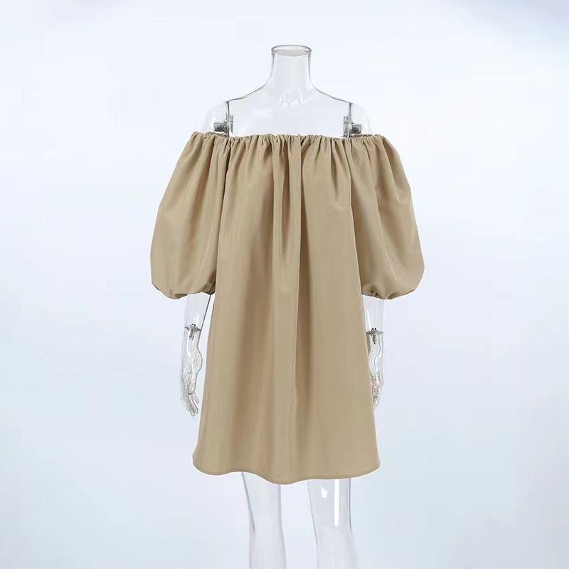 European and American Sexy Khaki off-Neck off-the-Shoulder Puff Sleeves Dress Sexy One Line Neck Dress Khaki L
European and American Sexy Khaki off-Neck off-the-Shoulder Puff Sleeves Dress Sexy One Line Neck Dress Khaki L