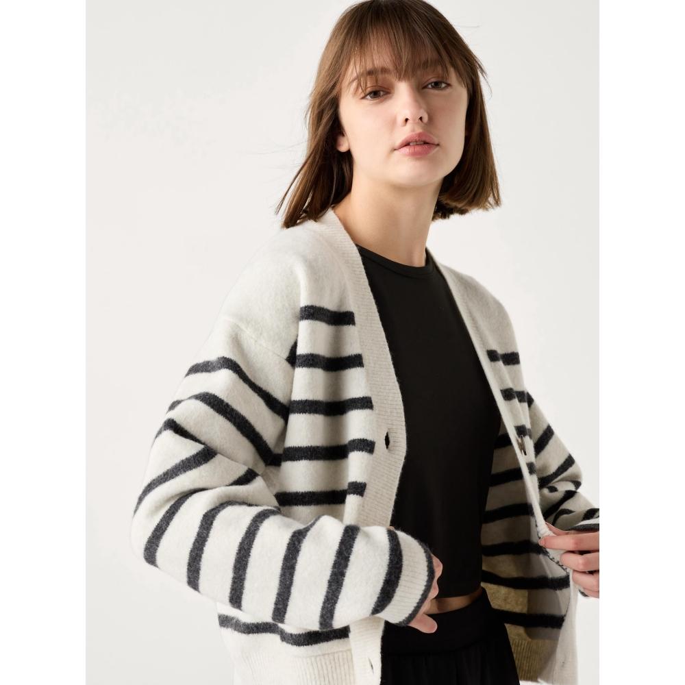 Короткий кардиган с V-образным вырезом в полоску от Uniqlo Soupleyan 01 OFF WHITE/WOMEN S
Короткий кардиган с V-образным вырезом в полоску от Uniqlo Soupleyan 01 OFF WHITE/WOMEN S