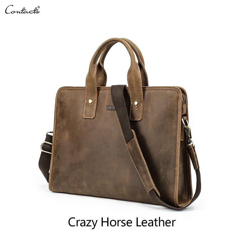 Портфель из натуральной кожи, мужская сумка через плечо для ноутбука, большая вместимость, мужская деловая сумка для 14 дюймов коричневый