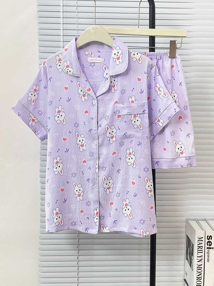Korean version of simple style full of purple rabbit pajamas women s summer cardigan short-sleeved shorts set loungewear two-piece set S
Korean version of simple style full of purple rabbit pajamas women s summer cardigan short-sleeved shorts set loungewear two-piece set S
