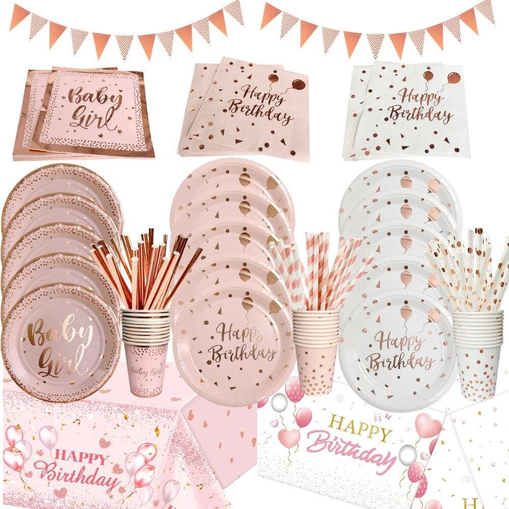 Birthday Disposable Tableware Set Pink Rose Gold White Plates Cups Napkins Tablecloth Girl Birthday Party Decoration Baby Shower
Birthday Disposable Tableware Set Pink Rose Gold White Plates Cups Napkins Tablecloth Girl Birthday Party Decoration Baby Shower