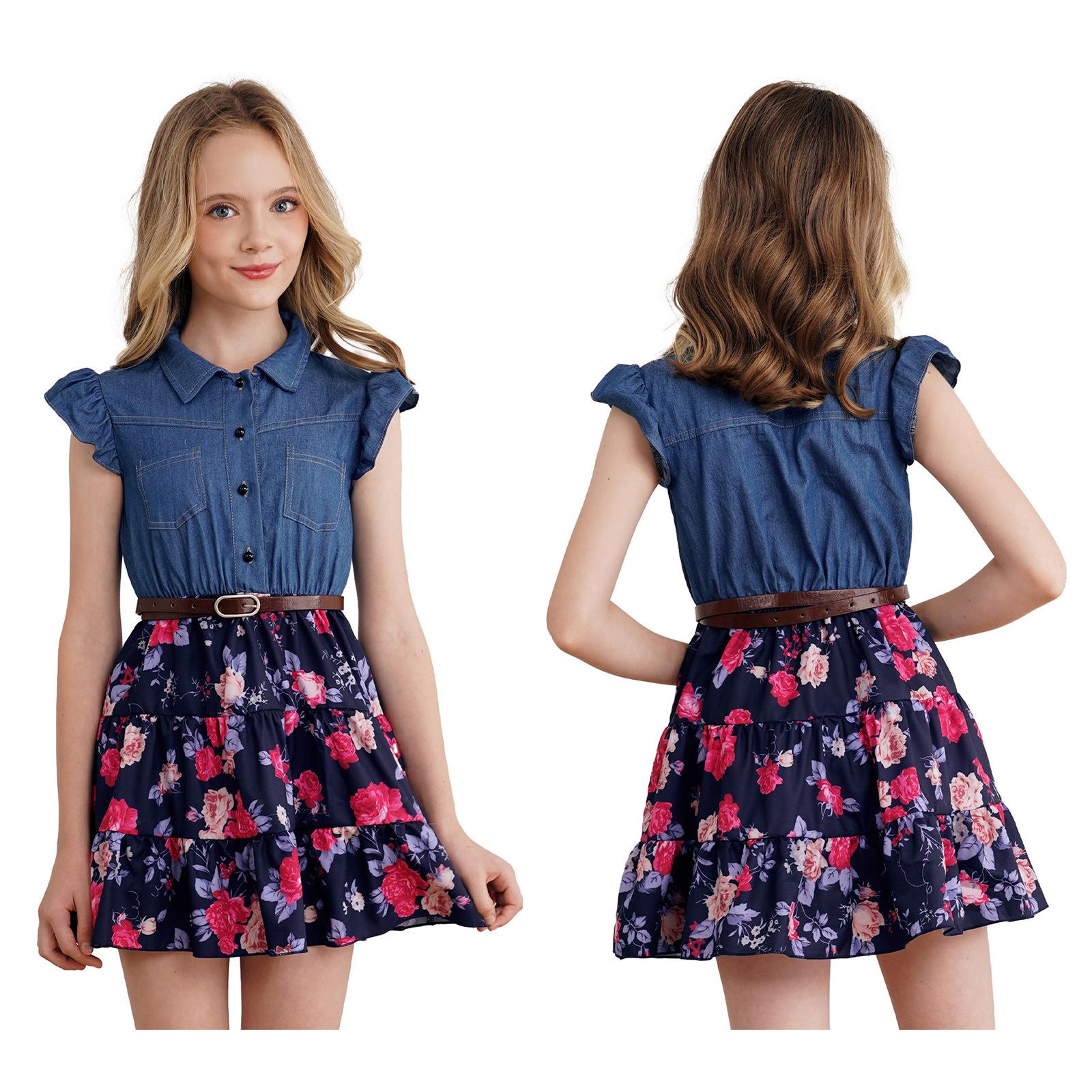 Kids Floral Print Dress Lapel Collar Flutter Sleeve Button Closure Denim Top Elastic Waist A Line Summer Dress 13-14 Years рожевий
Kids Floral Print Dress Lapel Collar Flutter Sleeve Button Closure Denim Top Elastic Waist A Line Summer Dress 13-14 Years рожевий