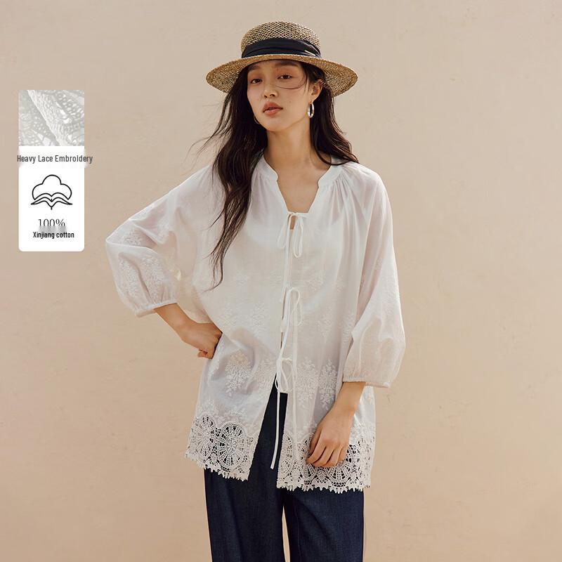 INMAN Women s Xinjiang Cotton Lace Embroidered V-Neck Shirt L
INMAN Women s Xinjiang Cotton Lace Embroidered V-Neck Shirt L
