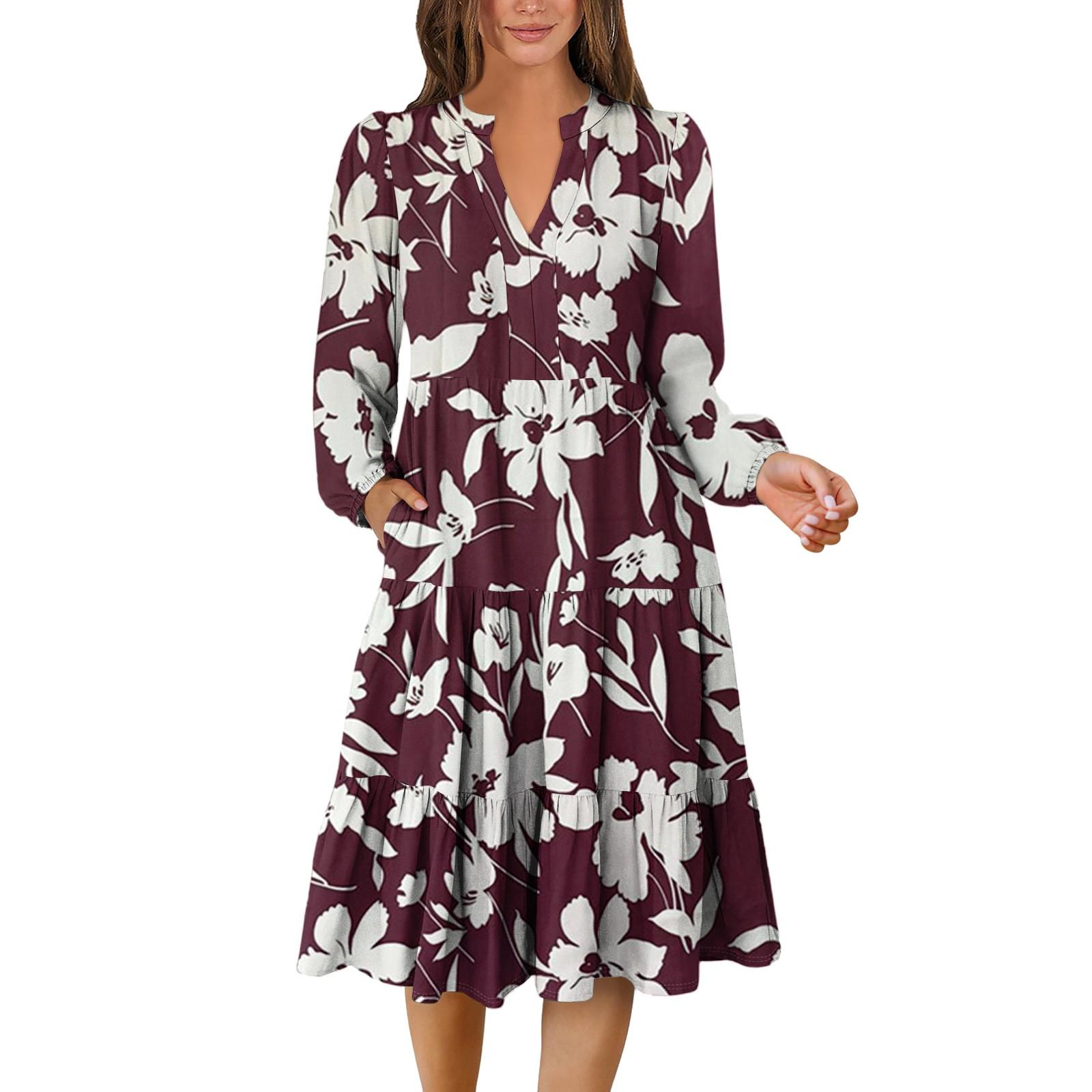 Женское платье с V-образным вырезом, многослойное, в богемном стиле, с длинным рукавом, с цветочным принтом XL винный
Женское платье с V-образным вырезом, многослойное, в богемном стиле, с длинным рукавом, с цветочным принтом XL винный