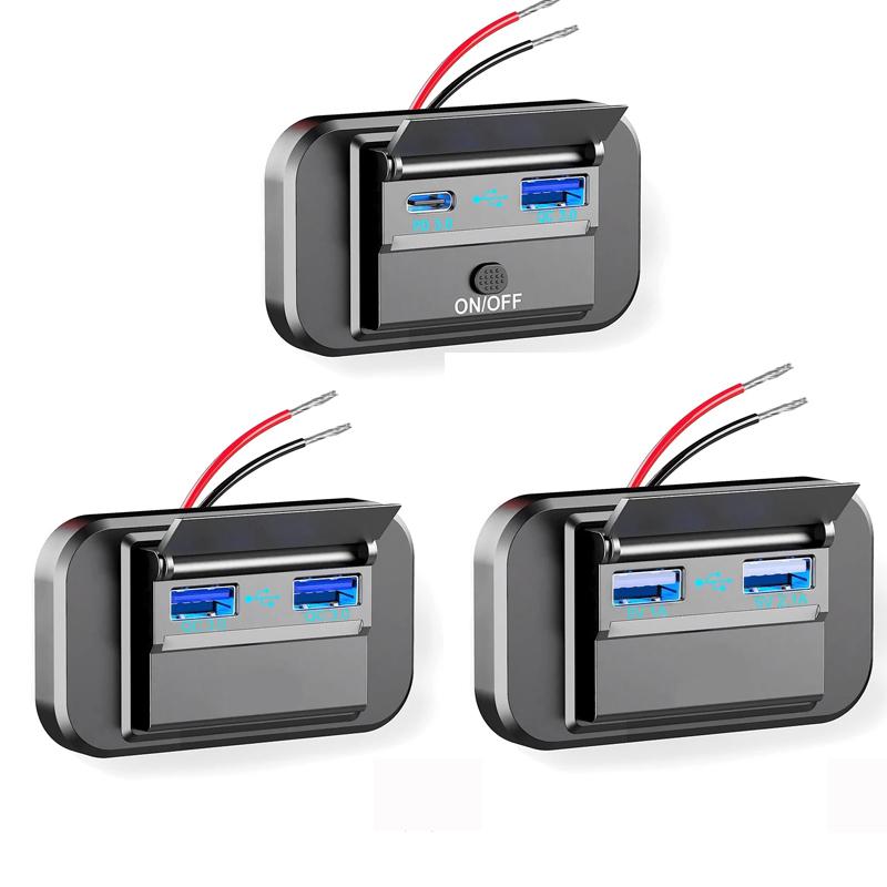 12 В/24 В USB PD и QC 3.0 двухпортовое автомобильное зарядное устройство, автомобильный адаптер с кнопочным переключателем, быстрая зарядка для автомобиля, автобуса, автофургона, яхты
12 В/24 В USB PD и QC 3.0 двухпортовое автомобильное зарядное устройство, автомобильный адаптер с кнопочным переключателем, быстрая зарядка для автомобиля, автобуса, автофургона, яхты