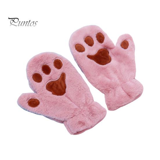 1 пара женских зимних варежек в форме мультяшной кошачьей лапки, толстые плюшевые противоскользящие, сохраняющие тепло перчатки для катания на лыжах и велоспорта розовый