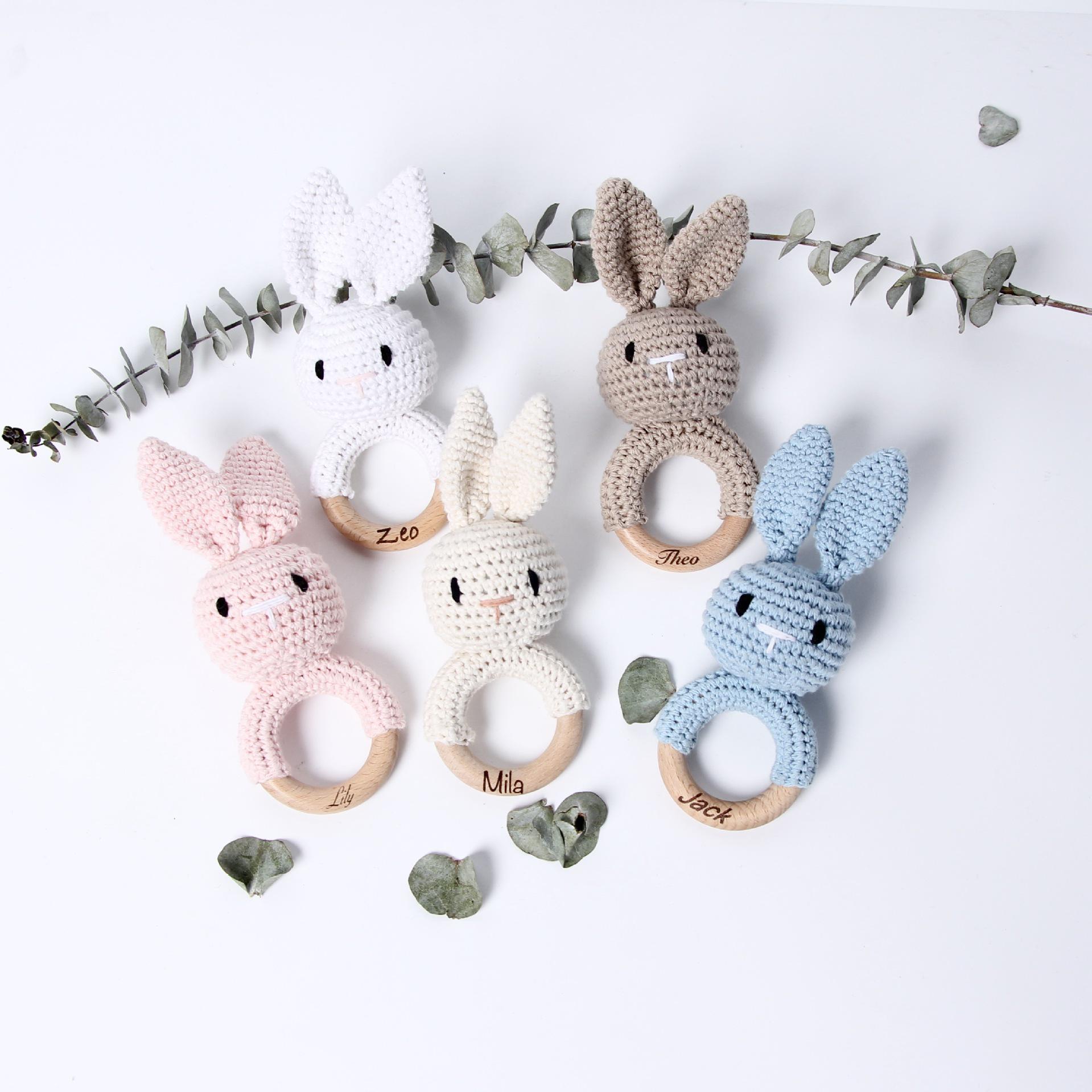Handmade Wooden Baby Animal Rabbit Crochet Rattle - Soothing Easter Toy Standard Logo-free
Handmade Wooden Baby Animal Rabbit Crochet Rattle - Soothing Easter Toy Standard Logo-free