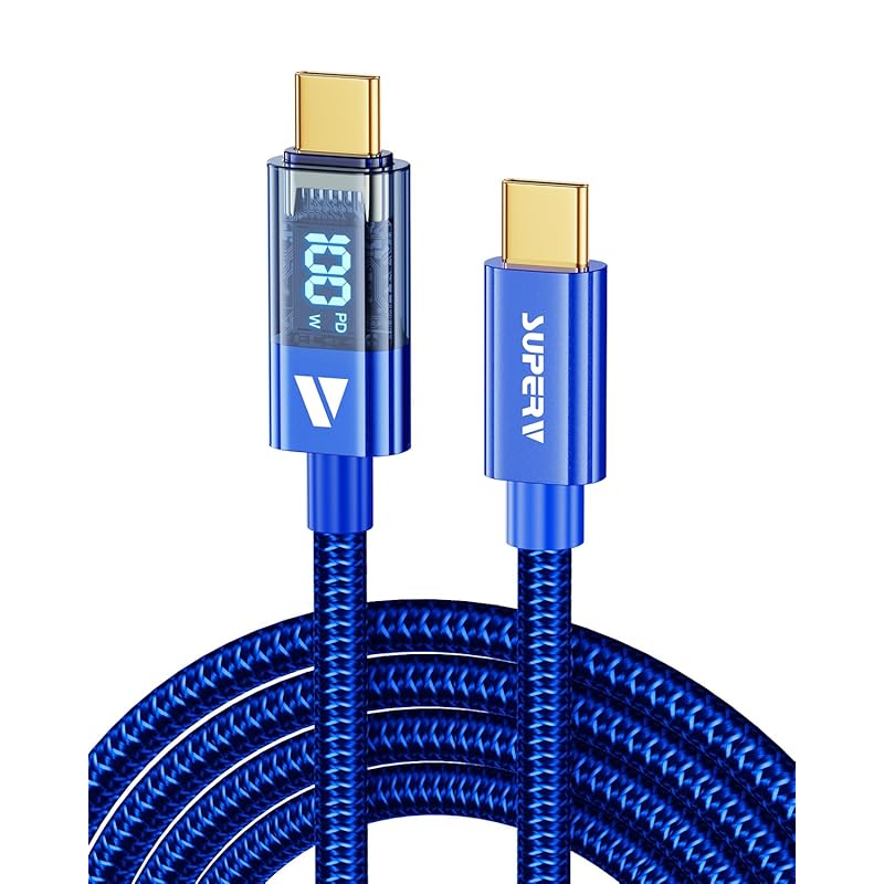 SUPERV Rt4 fast charging cable (USB-C to C) 5A/100W Built-in LED display iPhone Android Various support (2m blue)
SUPERV Rt4 fast charging cable (USB-C to C) 5A/100W Built-in LED display iPhone Android Various support (2m blue)