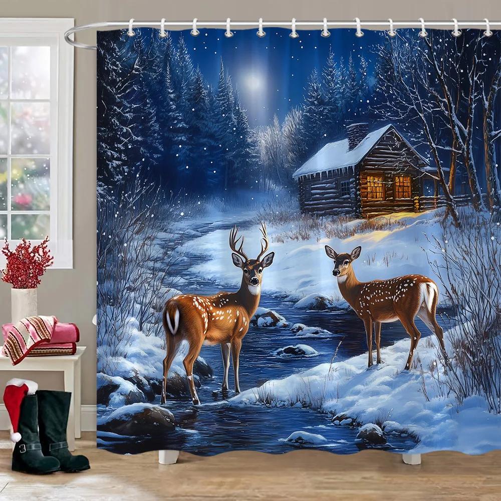 Forest Snow Deer Shower Curtain Log Cabin Naturescape Christmas Shower Curtain Polyester Fabric Bathroom Decor With Hooks W60H190(CM)-1 Pcs
Forest Snow Deer Shower Curtain Log Cabin Naturescape Christmas Shower Curtain Polyester Fabric Bathroom Decor With Hooks W60H190(CM)-1 Pcs