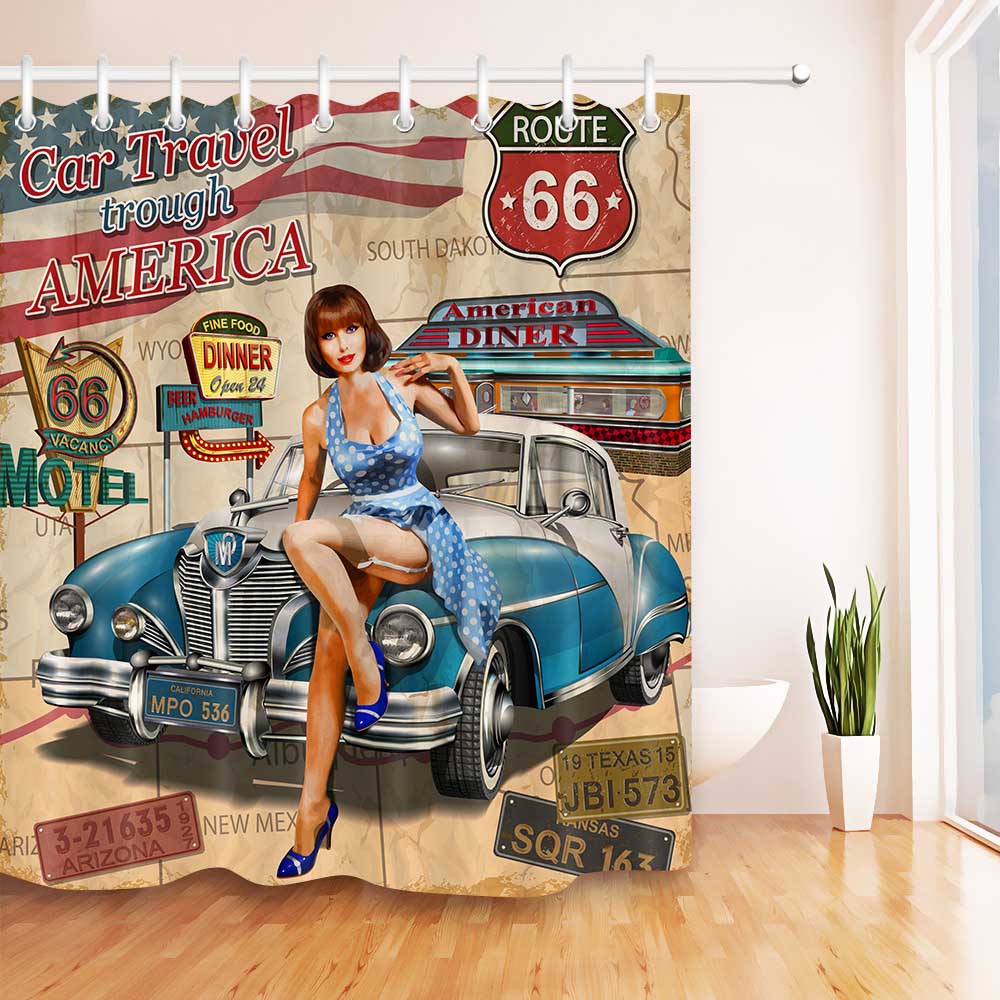 Car Travel Through America Retro Trip Sexy Girl Shower Curtain Set Route 66 Bathroom Fabric Curtains For Bathtub Decor With Hook W90xH180cm
Car Travel Through America Retro Trip Sexy Girl Shower Curtain Set Route 66 Bathroom Fabric Curtains For Bathtub Decor With Hook W90xH180cm